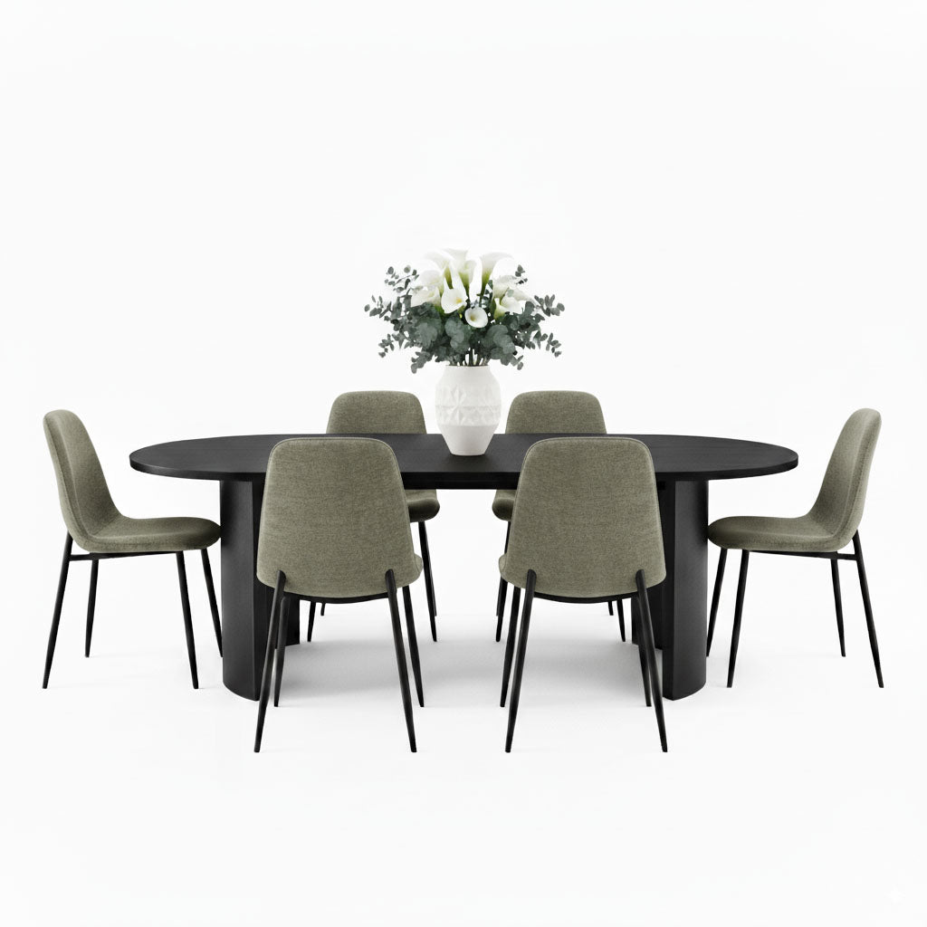Dwen & Oslo 79" Oval Dining Table Set for 6 (7-Piece)