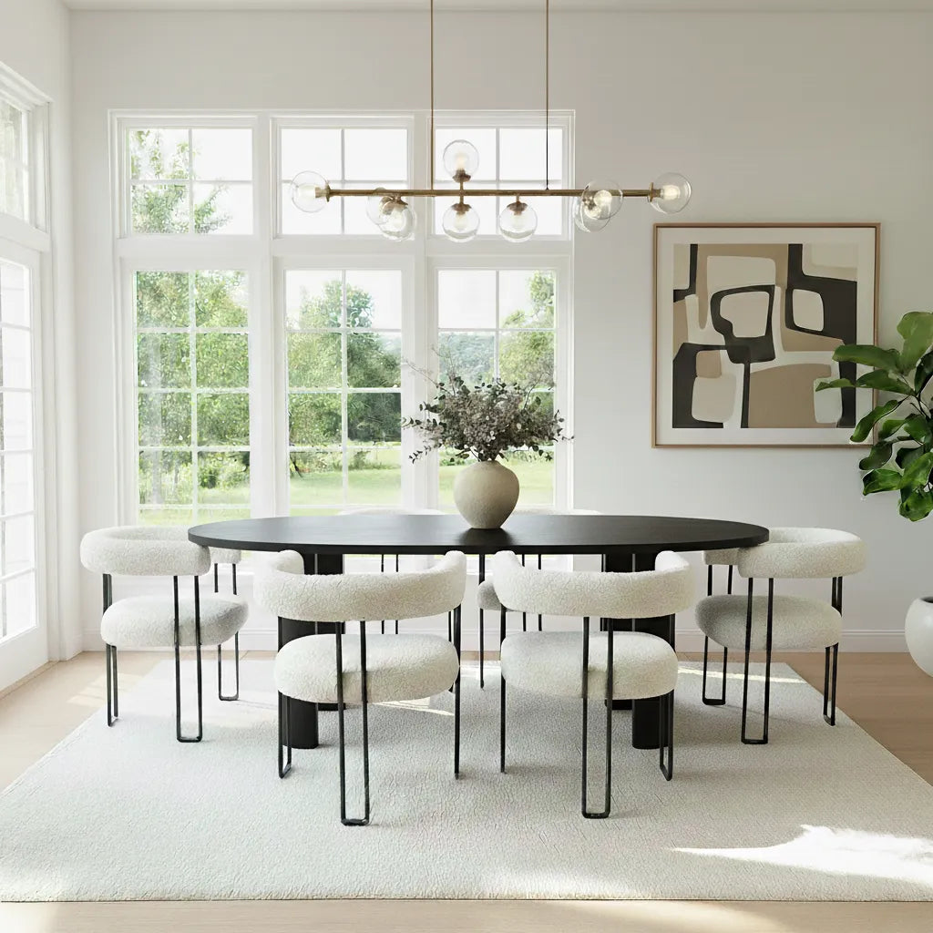 Dwen & Rola 79" Boucle Oval Dining Table Set for 6 (7-Piece)