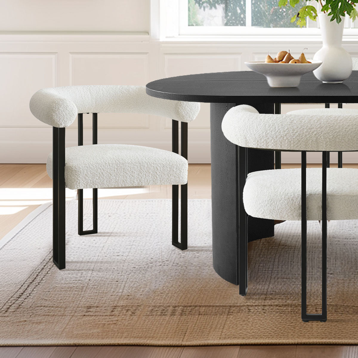 Dwen & Rola 79" Boucle Oval Dining Table Set for 6 (7-Piece)