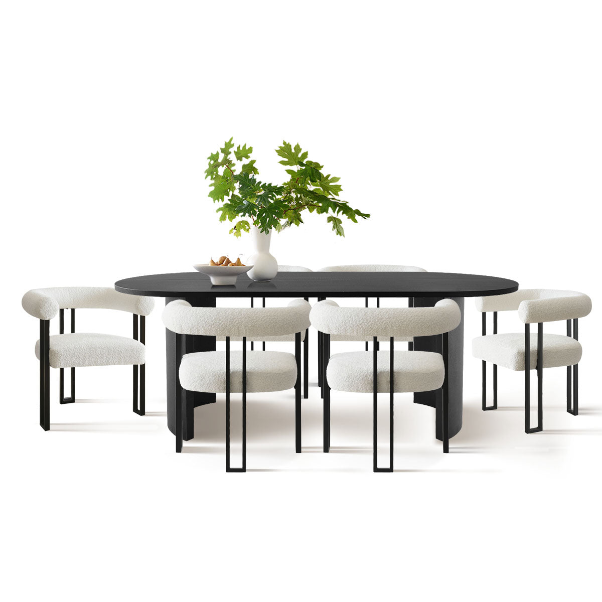 Dwen & Rola 79" Boucle Oval Dining Table Set for 6 (7-Piece)