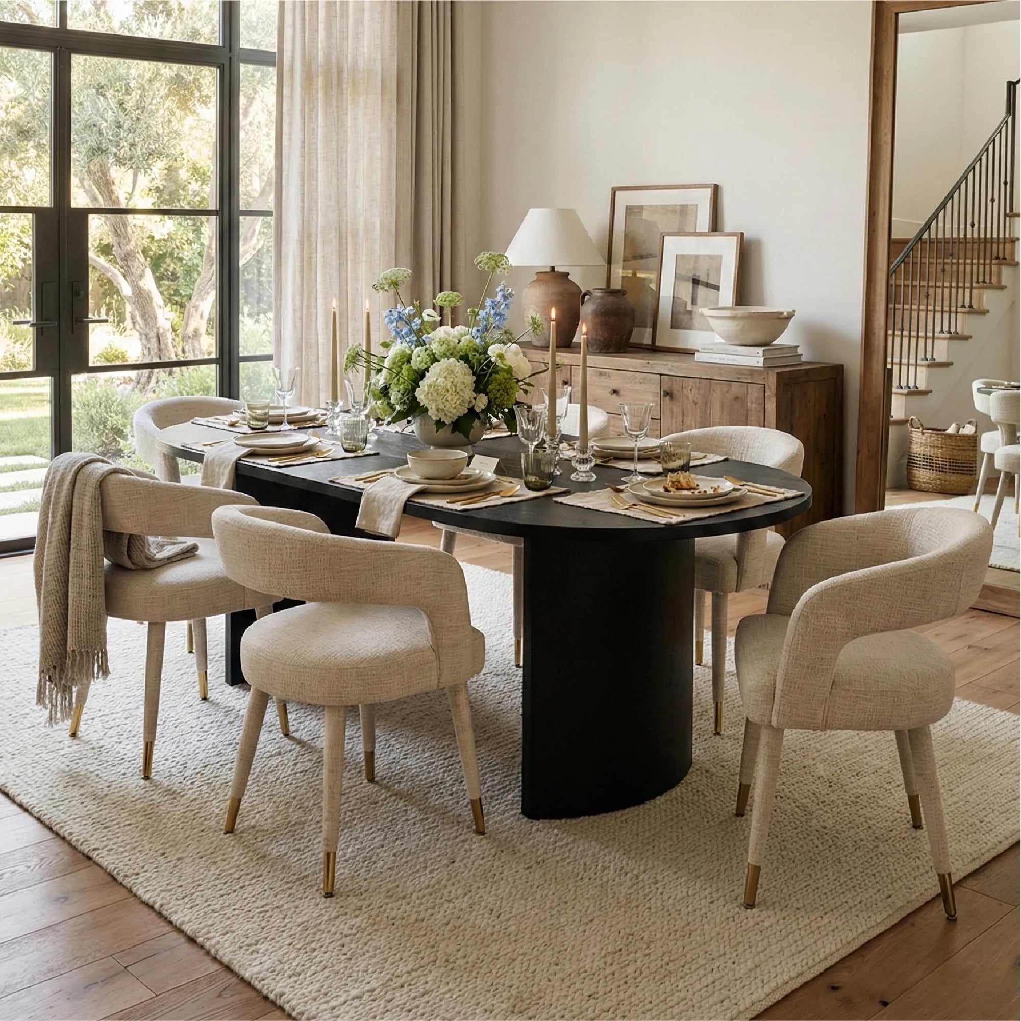 Dwen & Anna 79" Oval Dining Table Set for 6 (7-Piece)