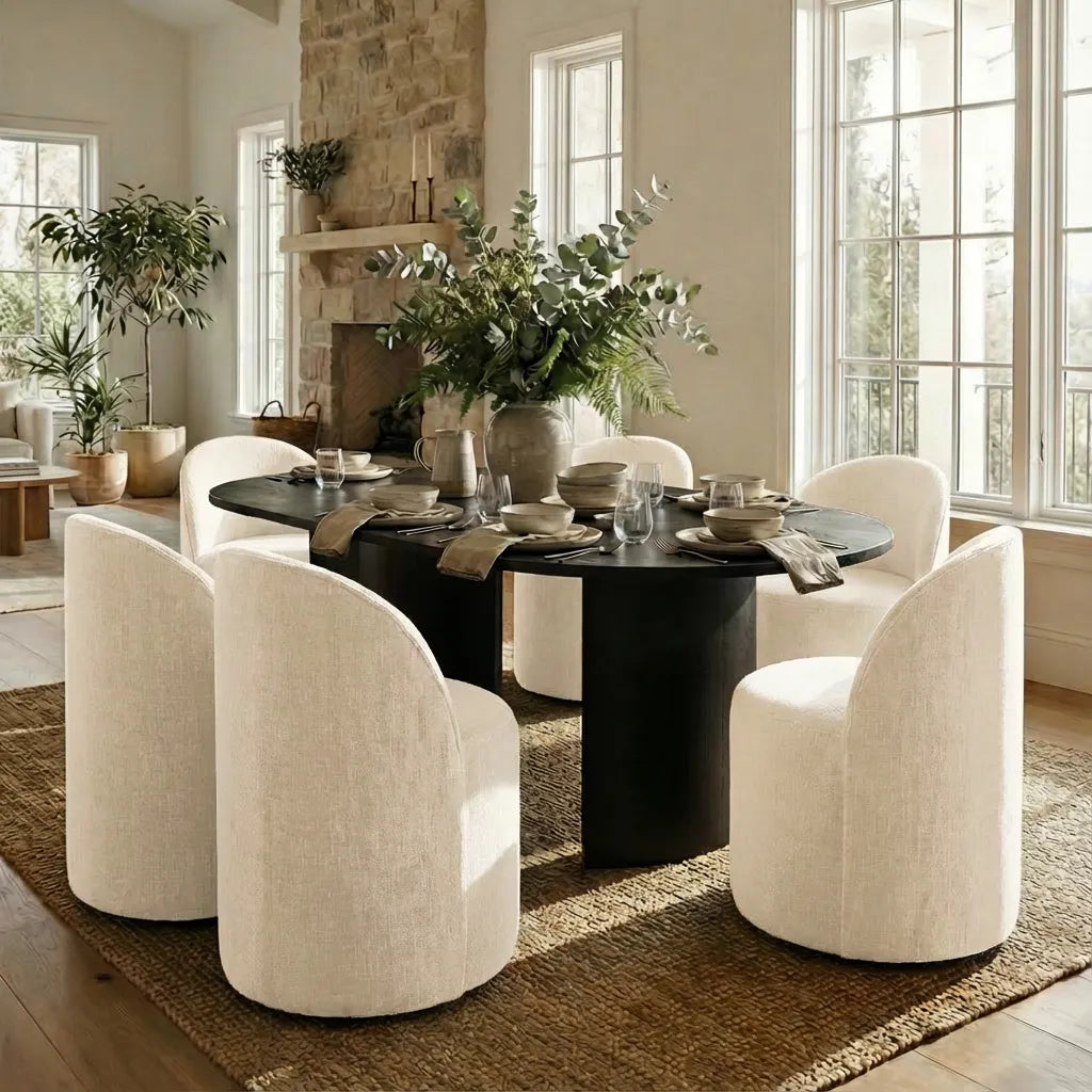 Dwen & Doris 79" Black Oval Dining Table Set for 6 (7-Piece)