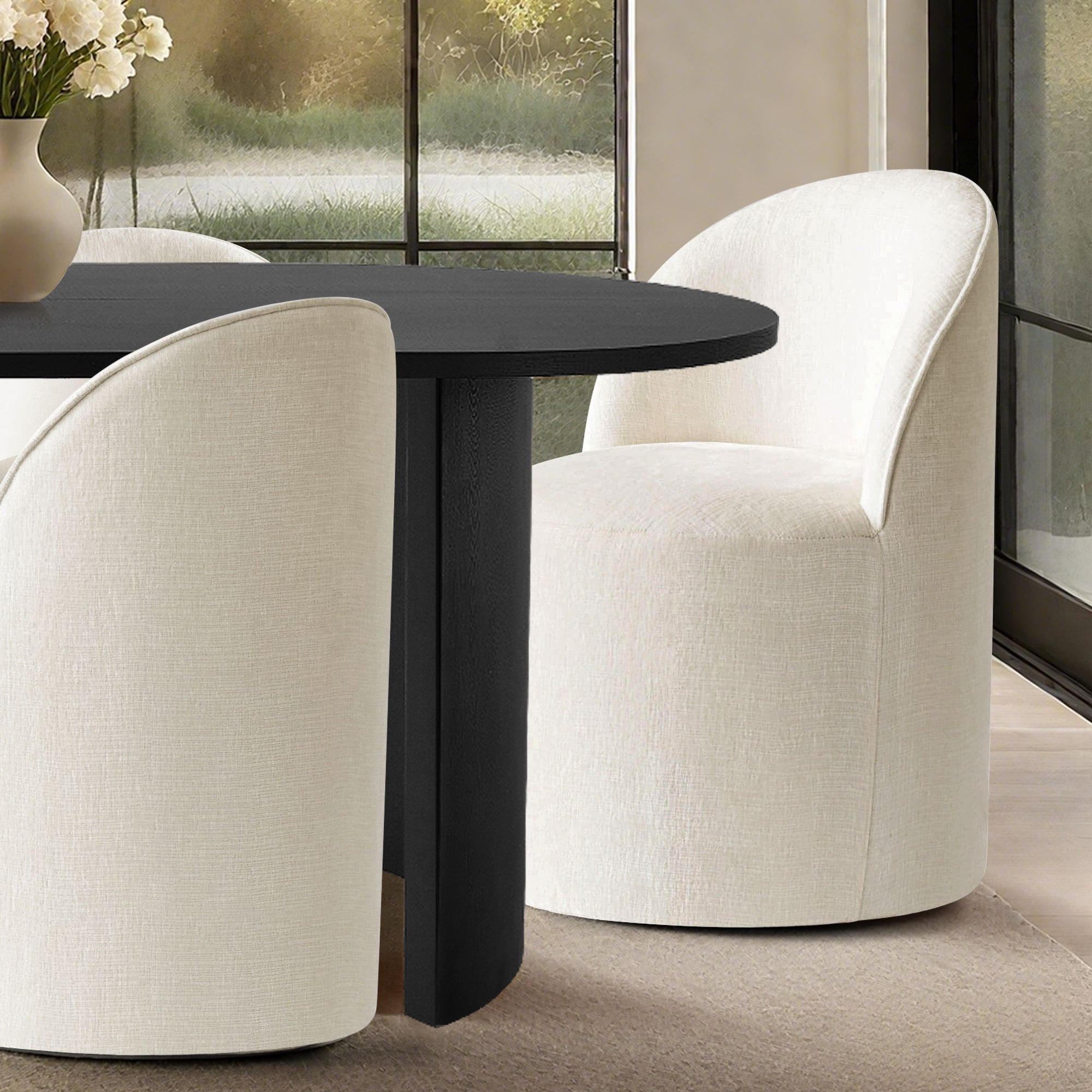 Dwen & Doris 79" Black Oval Dining Table Set for 6 (7-Piece)