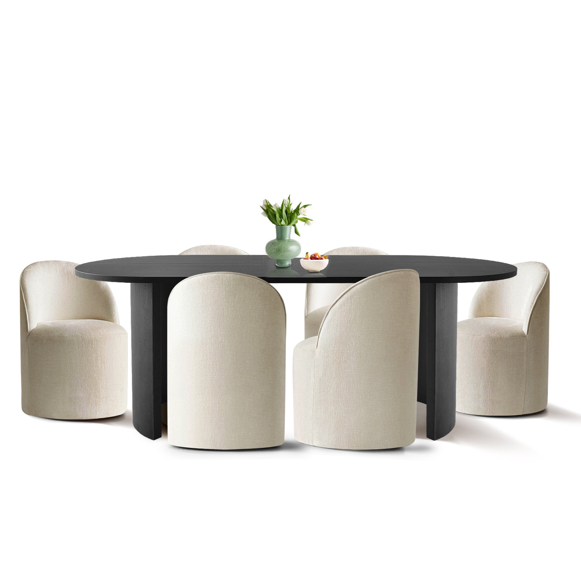 Dwen & Doris 79" Black Oval Dining Table Set for 6 (7-Piece)