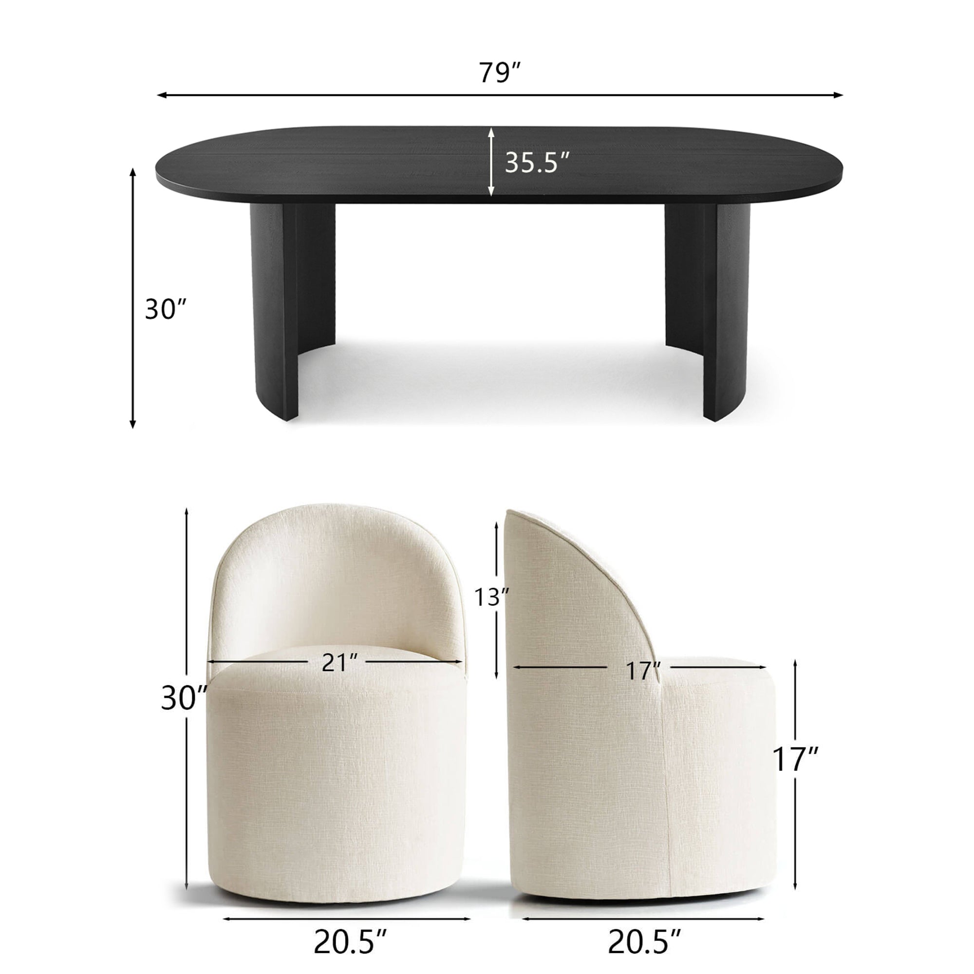 Dwen & Doris 79" Black Oval Dining Table Set for 6 (7-Piece)