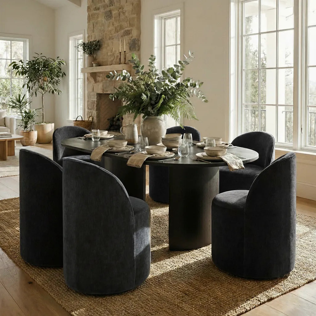 Dwen & Doris 79" Black Oval Dining Table Set for 6 (7-Piece)