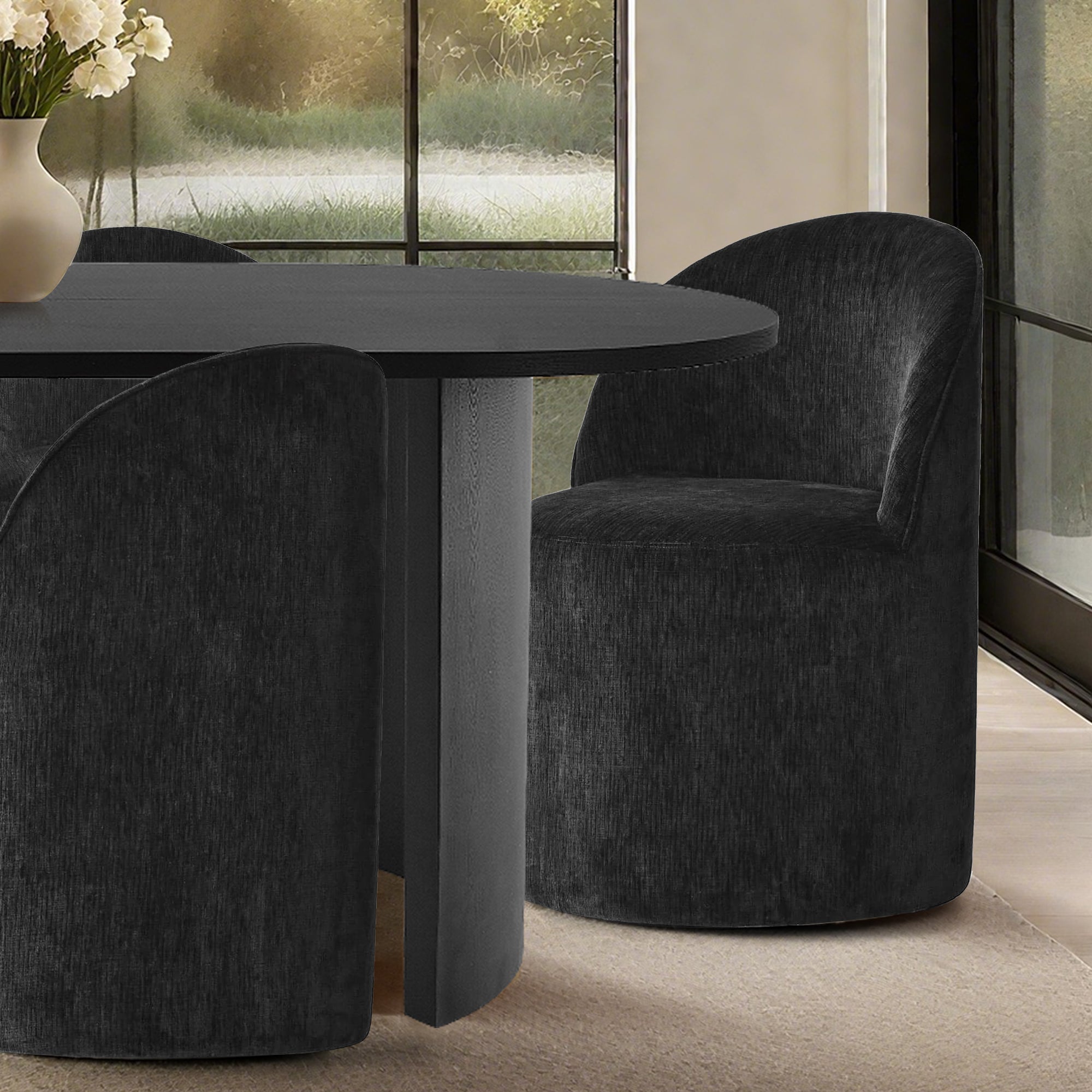 Dwen & Doris 79" Black Oval Dining Table Set for 6 (7-Piece)