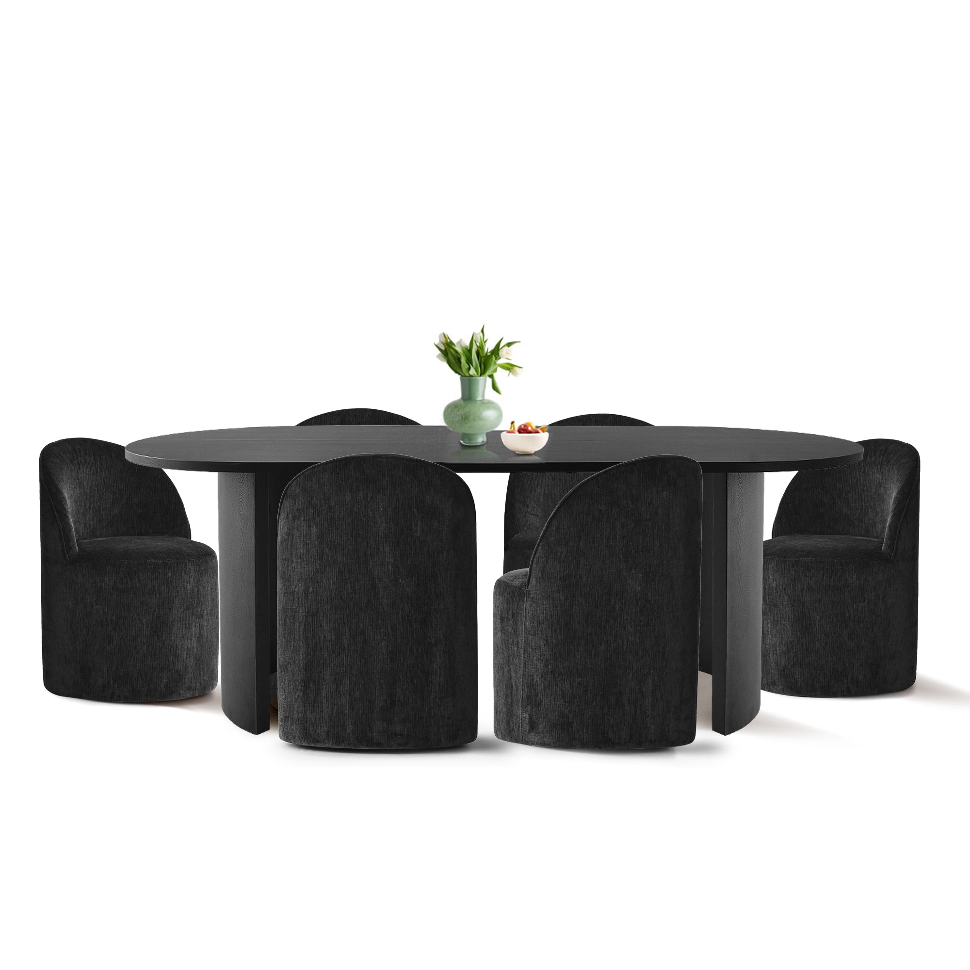 Dwen & Doris 79" Black Oval Dining Table Set for 6 (7-Piece)