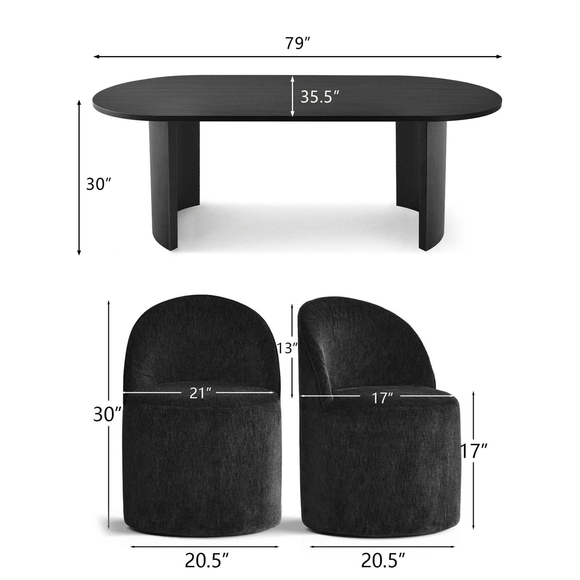 Dwen & Doris 79" Black Oval Dining Table Set for 6 (7-Piece)