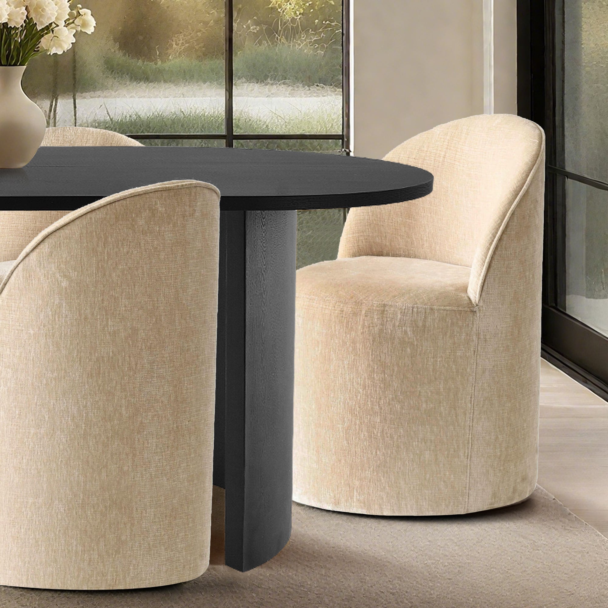 Dwen & Doris 79" Black Oval Dining Table Set for 6 (7-Piece)