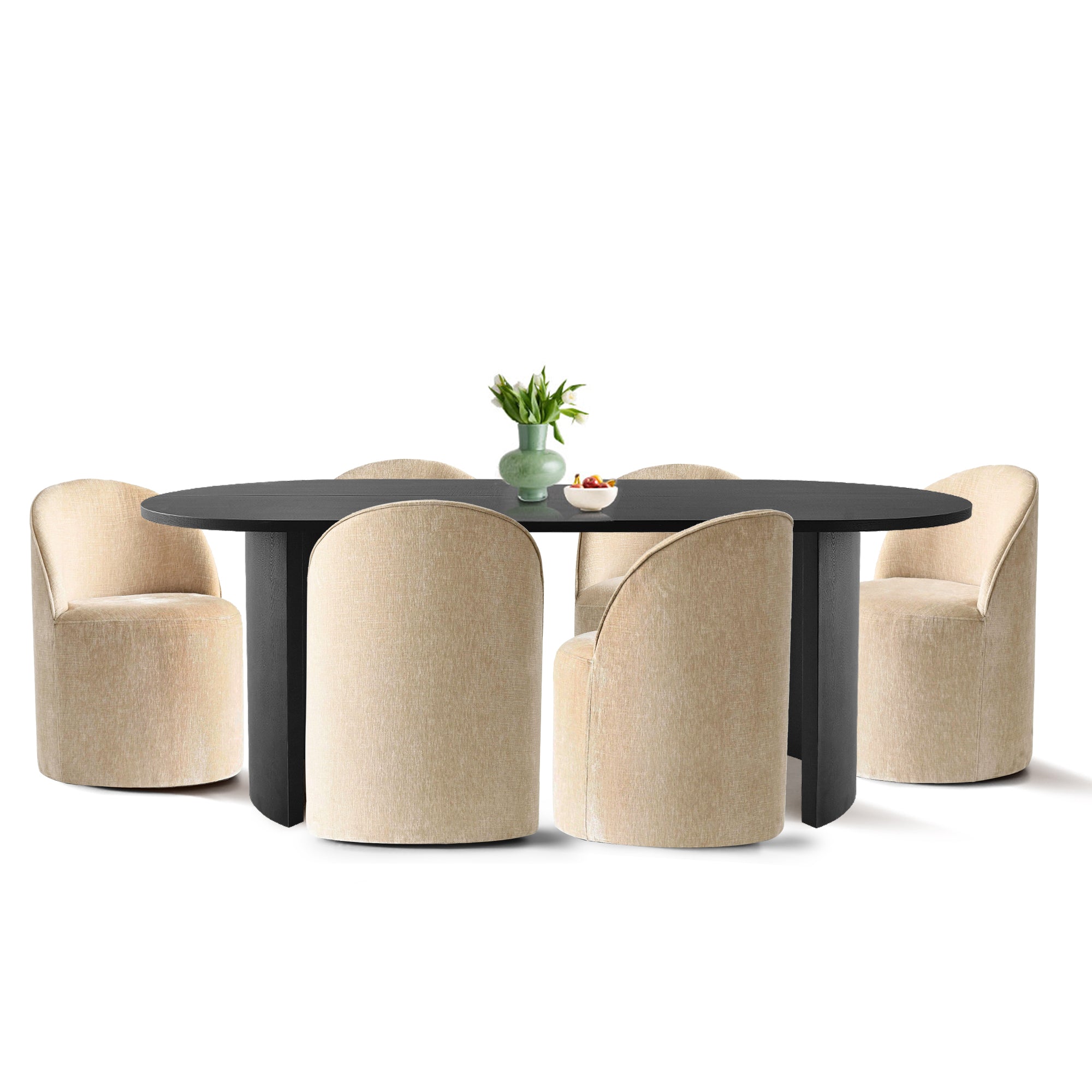 Dwen & Doris 79" Black Oval Dining Table Set for 6 (7-Piece)