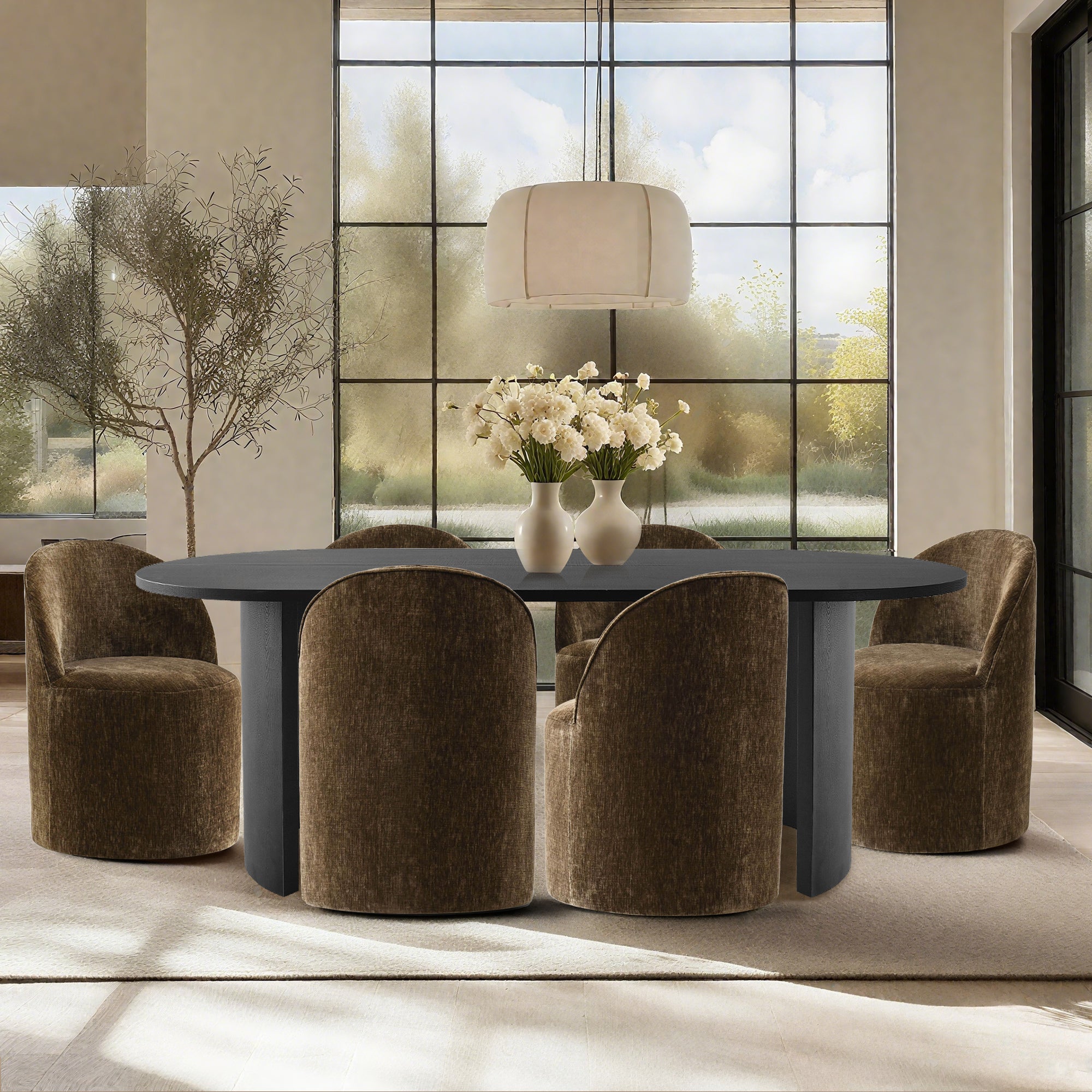 Dwen & Doris 79" Black Oval Dining Table Set for 6 (7-Piece)