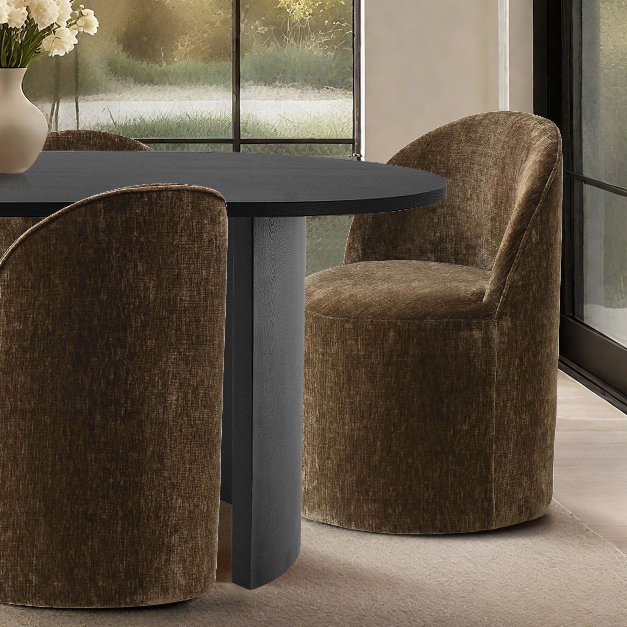 Dwen & Doris 79" Black Oval Dining Table Set for 6 (7-Piece)