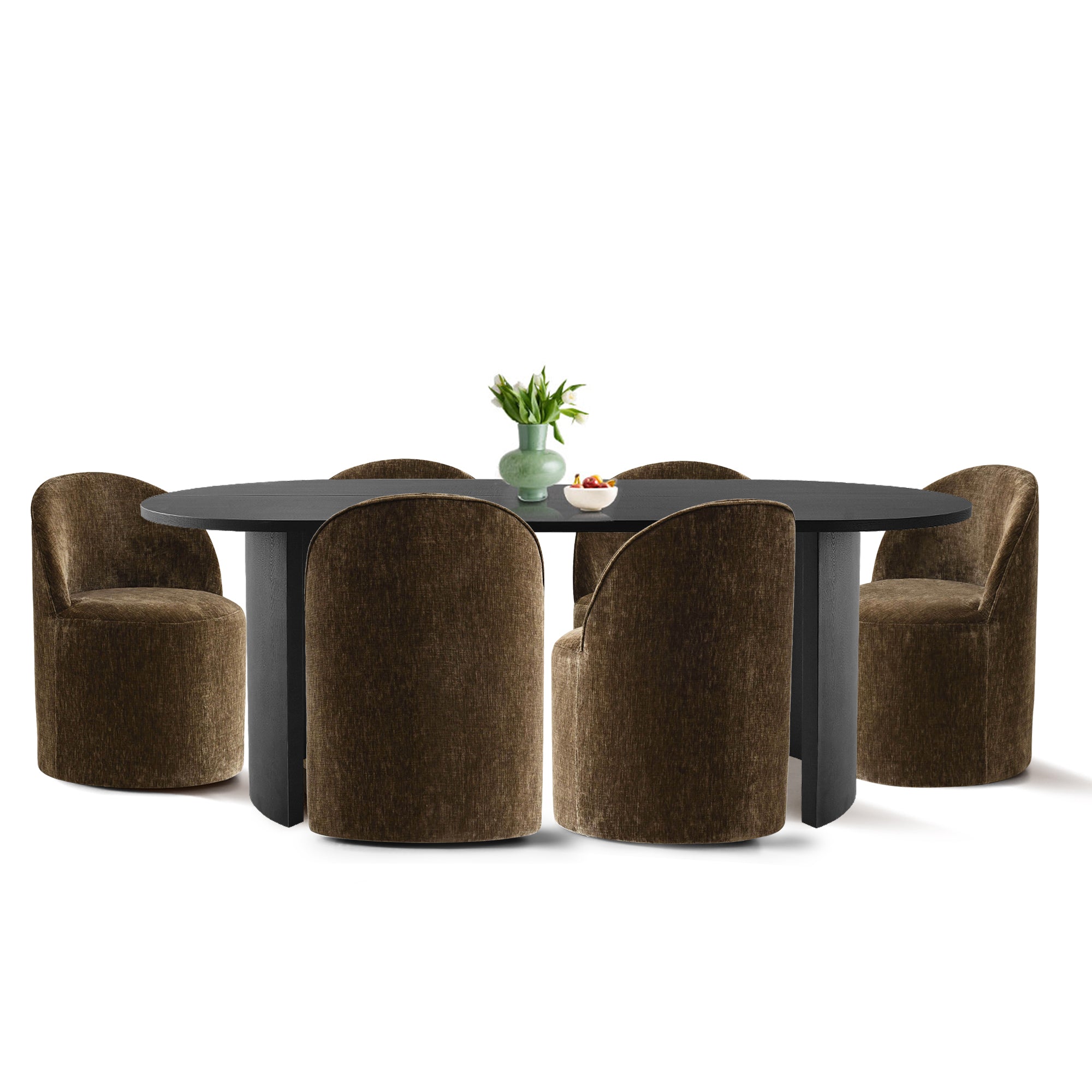 Dwen & Doris 79" Black Oval Dining Table Set for 6 (7-Piece)