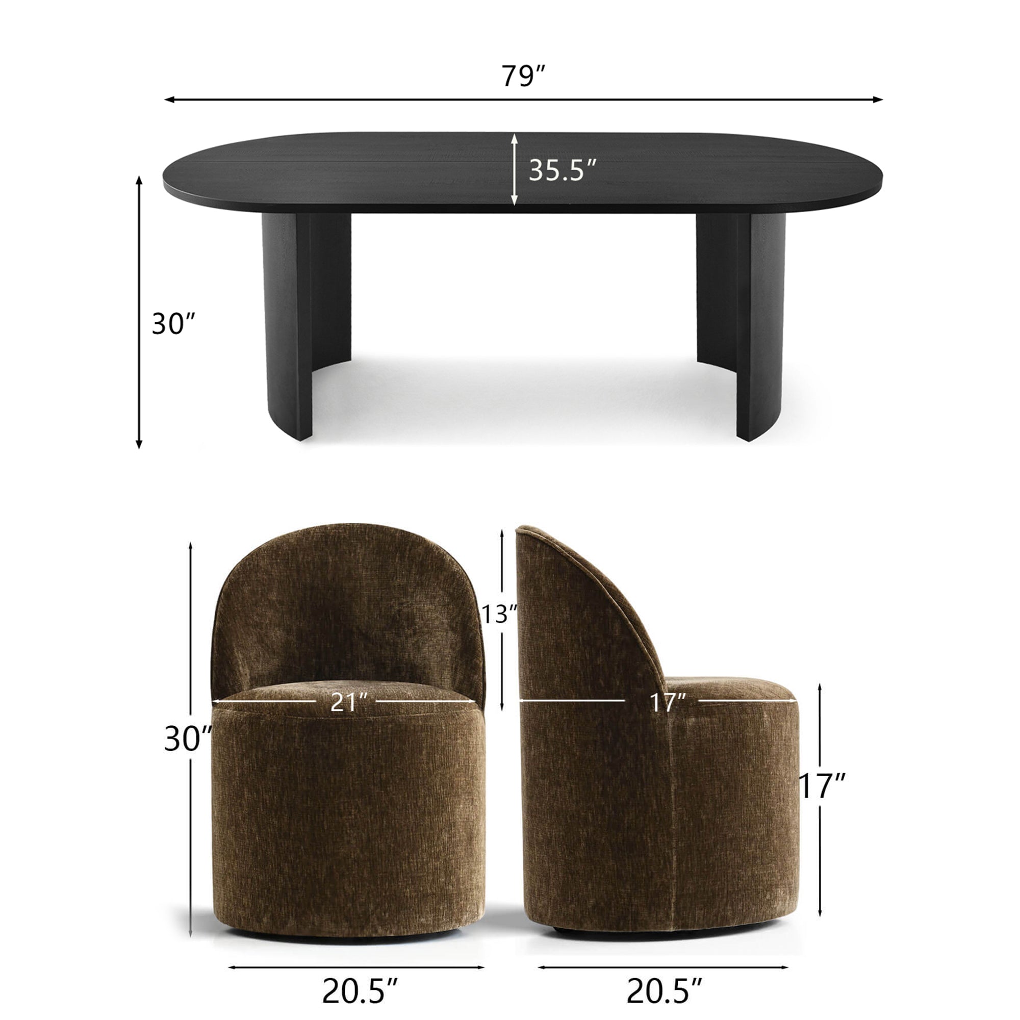 Dwen & Doris 79" Black Oval Dining Table Set for 6 (7-Piece)