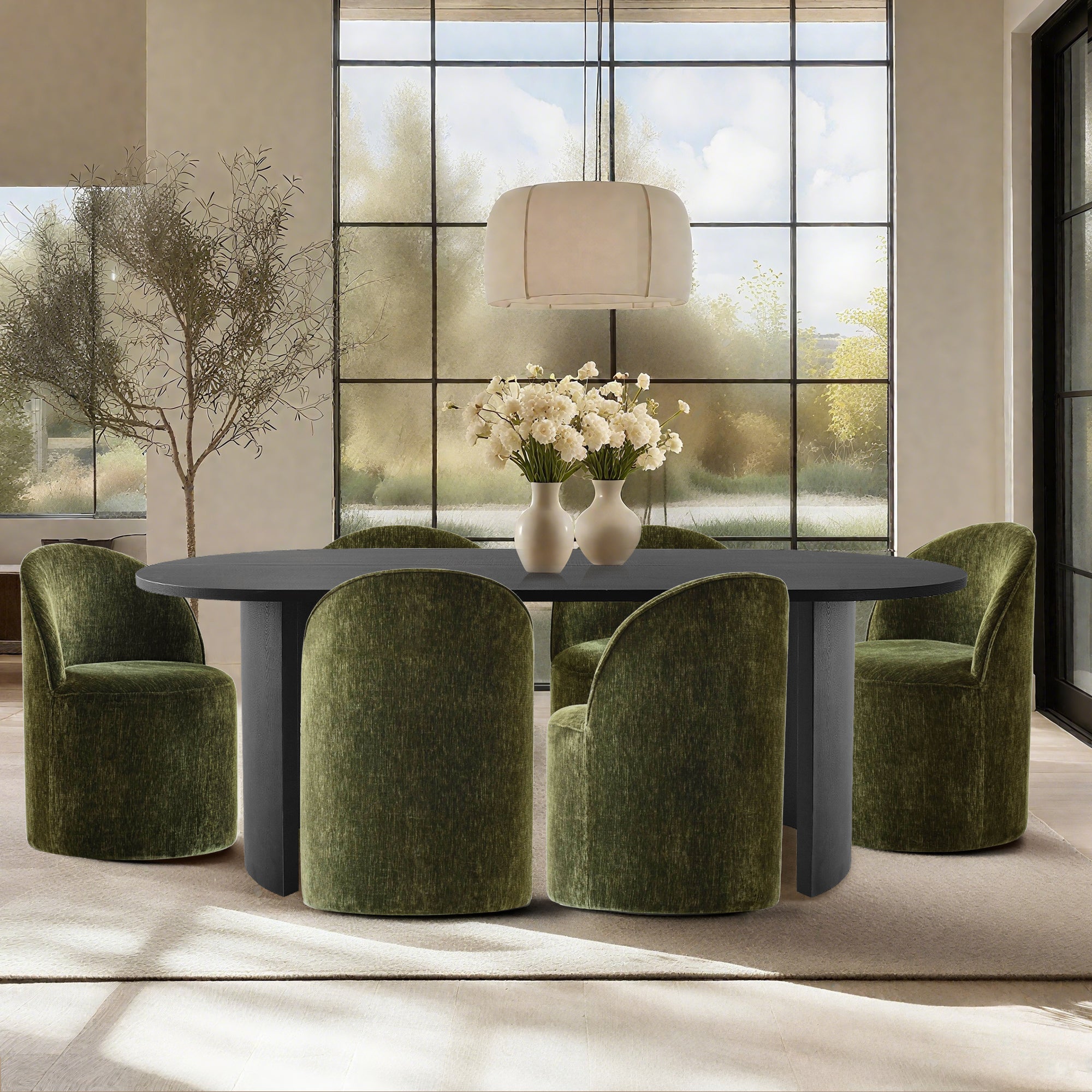Dwen & Doris 79" Black Oval Dining Table Set for 6 (7-Piece)