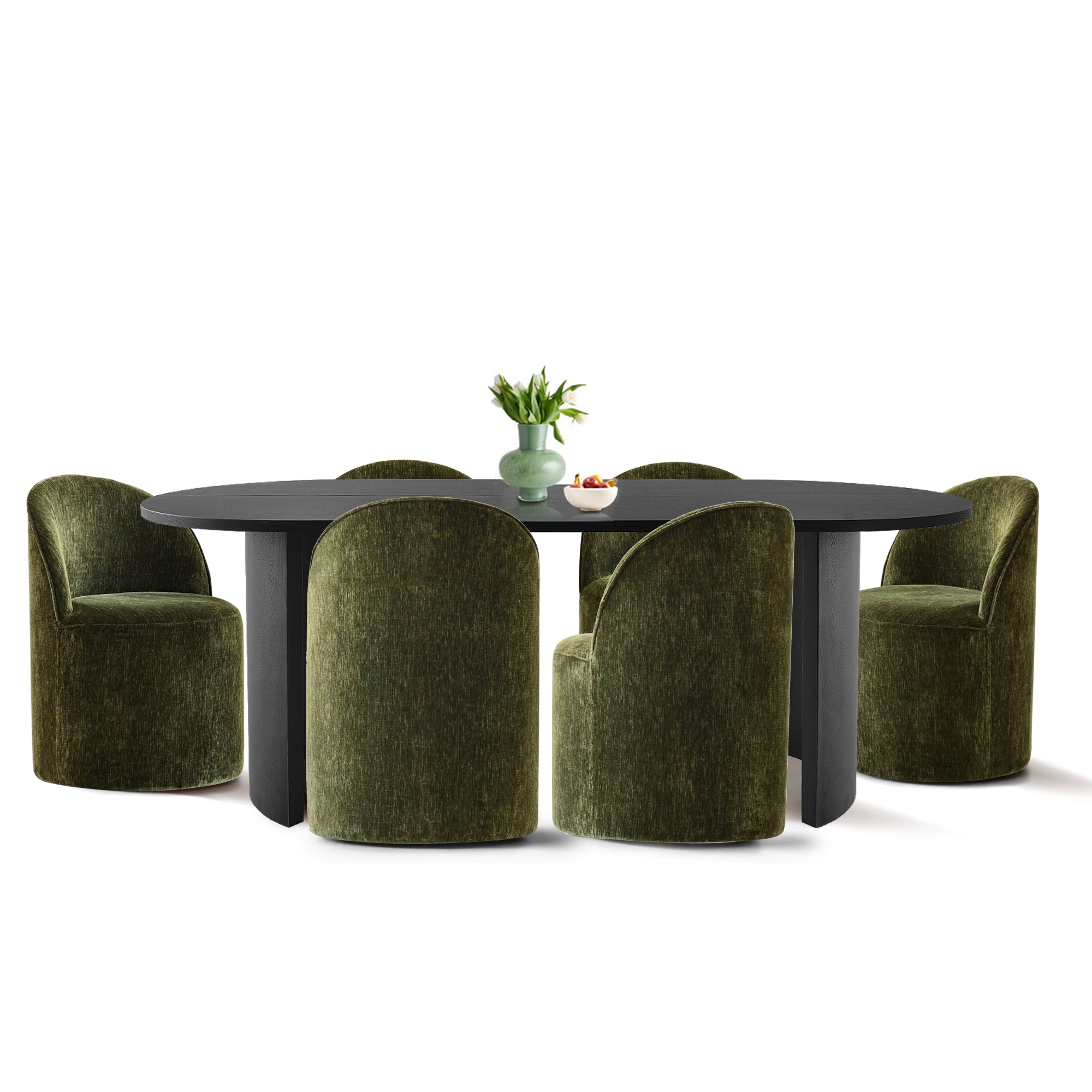 Dwen & Doris 79" Black Oval Dining Table Set for 6 (7-Piece)