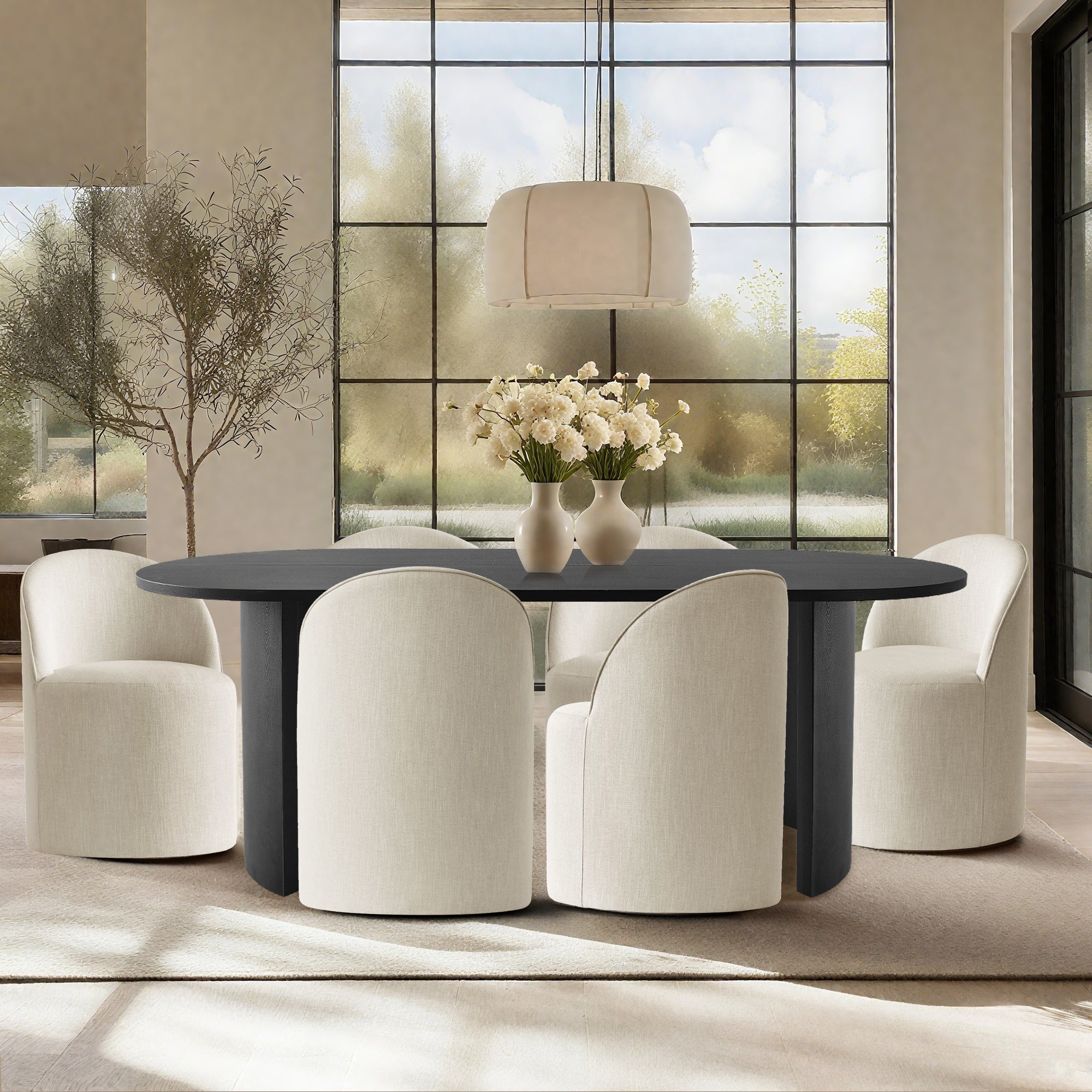 Dwen & Doris 79" Black Oval Dining Table Set for 6 (7-Piece)