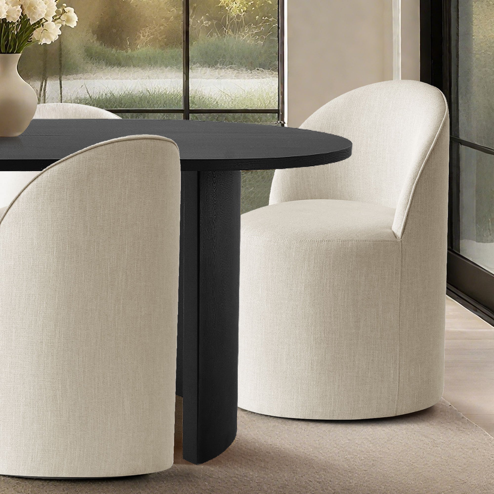 Dwen & Doris 79" Black Oval Dining Table Set for 6 (7-Piece)