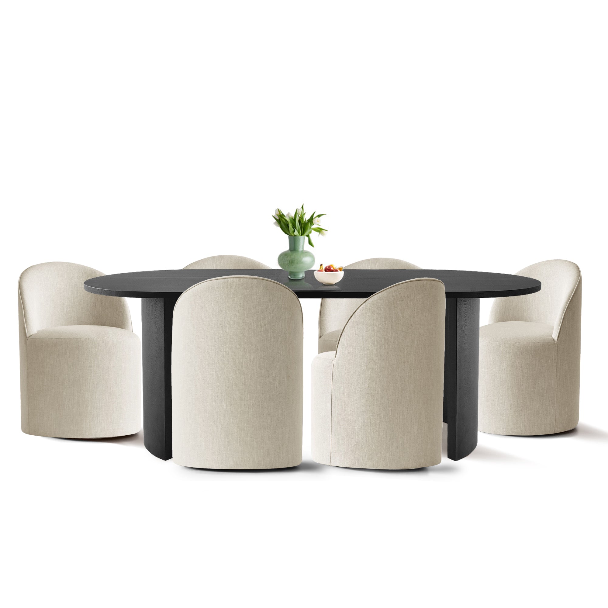 Dwen & Doris 79" Black Oval Dining Table Set for 6 (7-Piece)