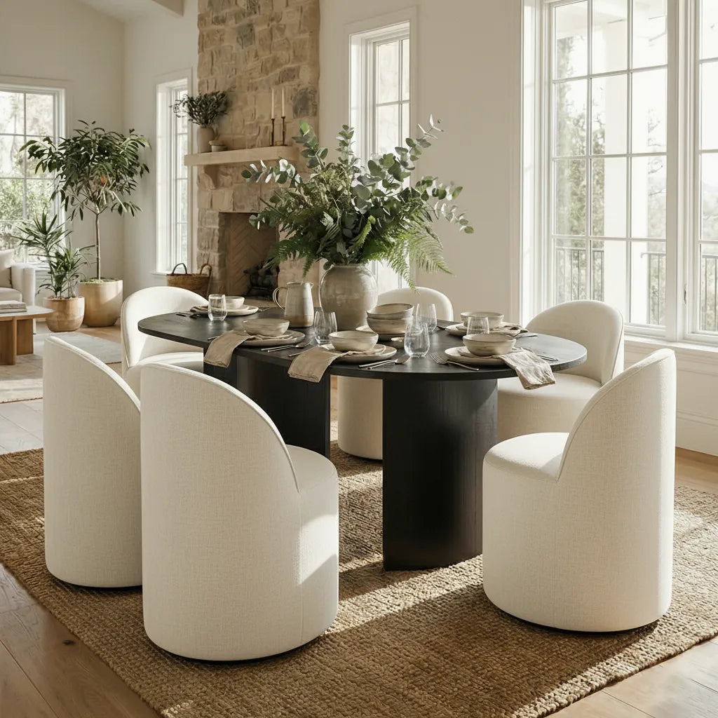 Dwen & Doris 79" Black Oval Dining Table Set for 6 (7-Piece)