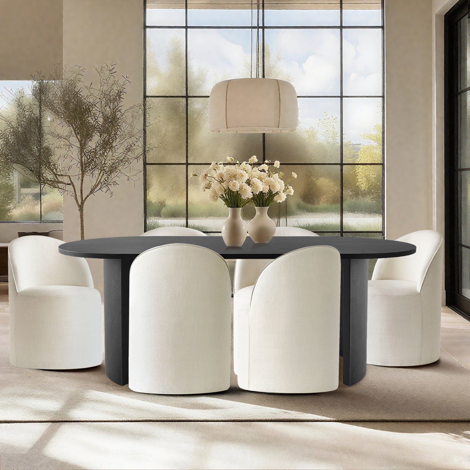 Dwen & Doris 79" Black Oval Dining Table Set for 6 (7-Piece)