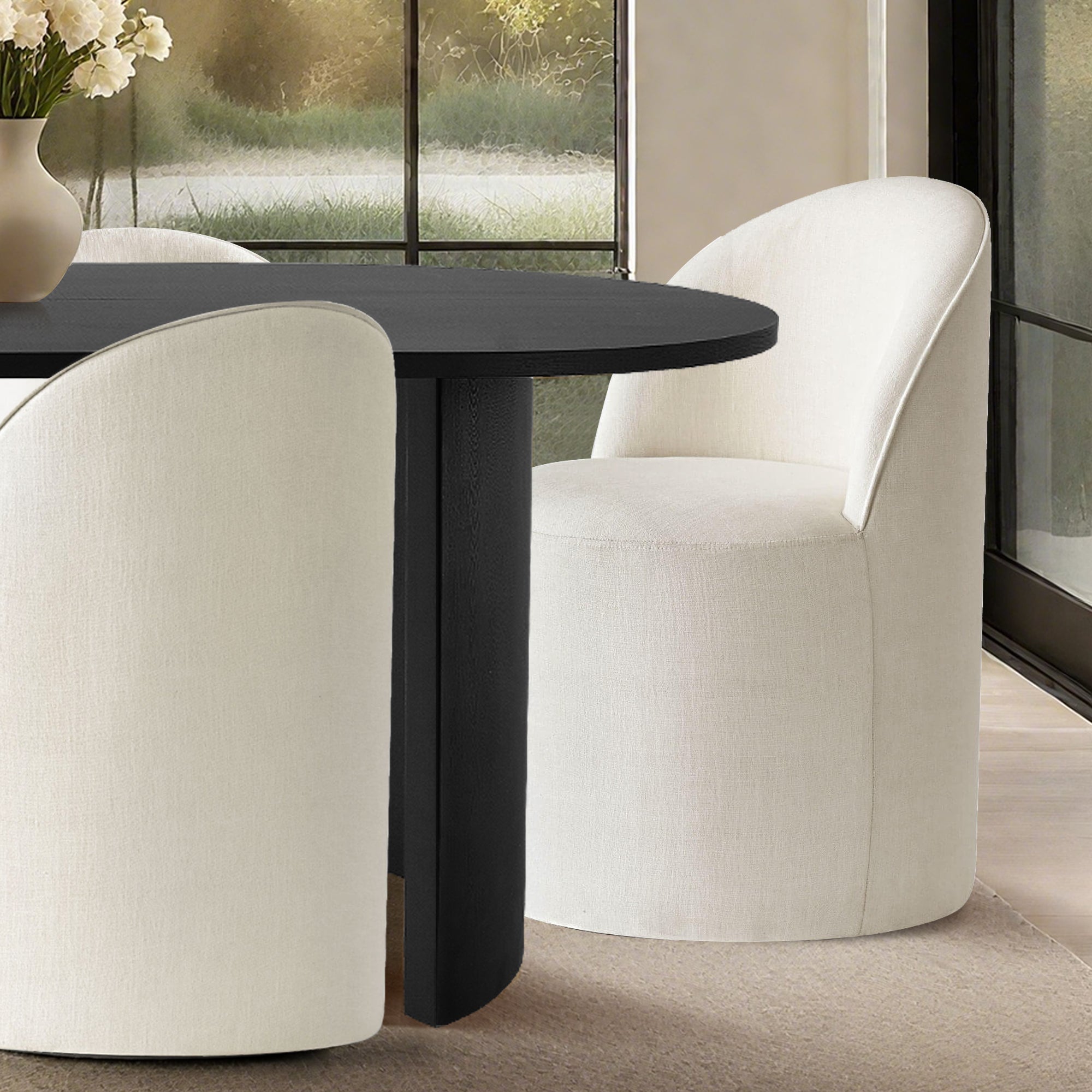 Dwen & Doris 79" Black Oval Dining Table Set for 6 (7-Piece)