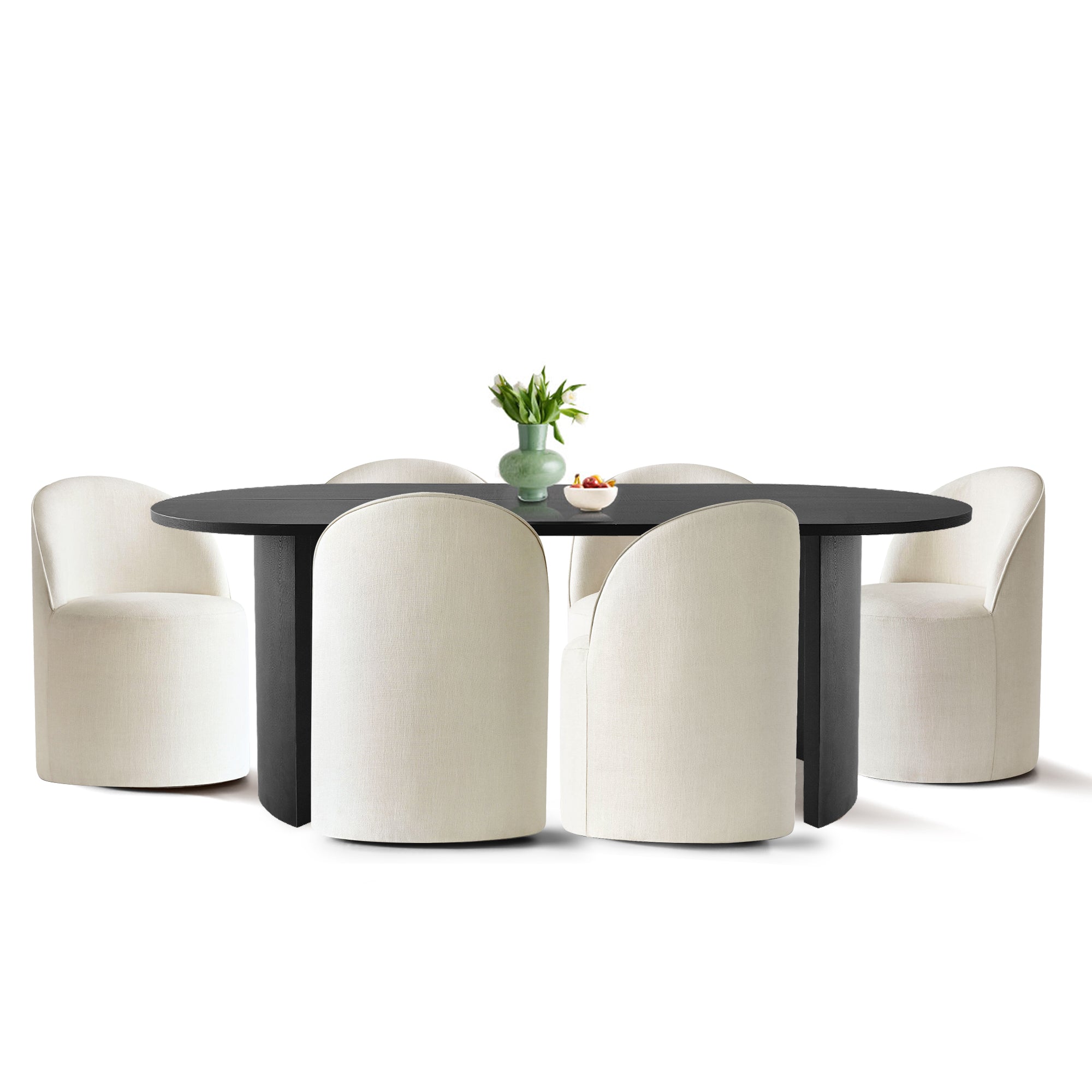 Dwen & Doris 79" Black Oval Dining Table Set for 6 (7-Piece)