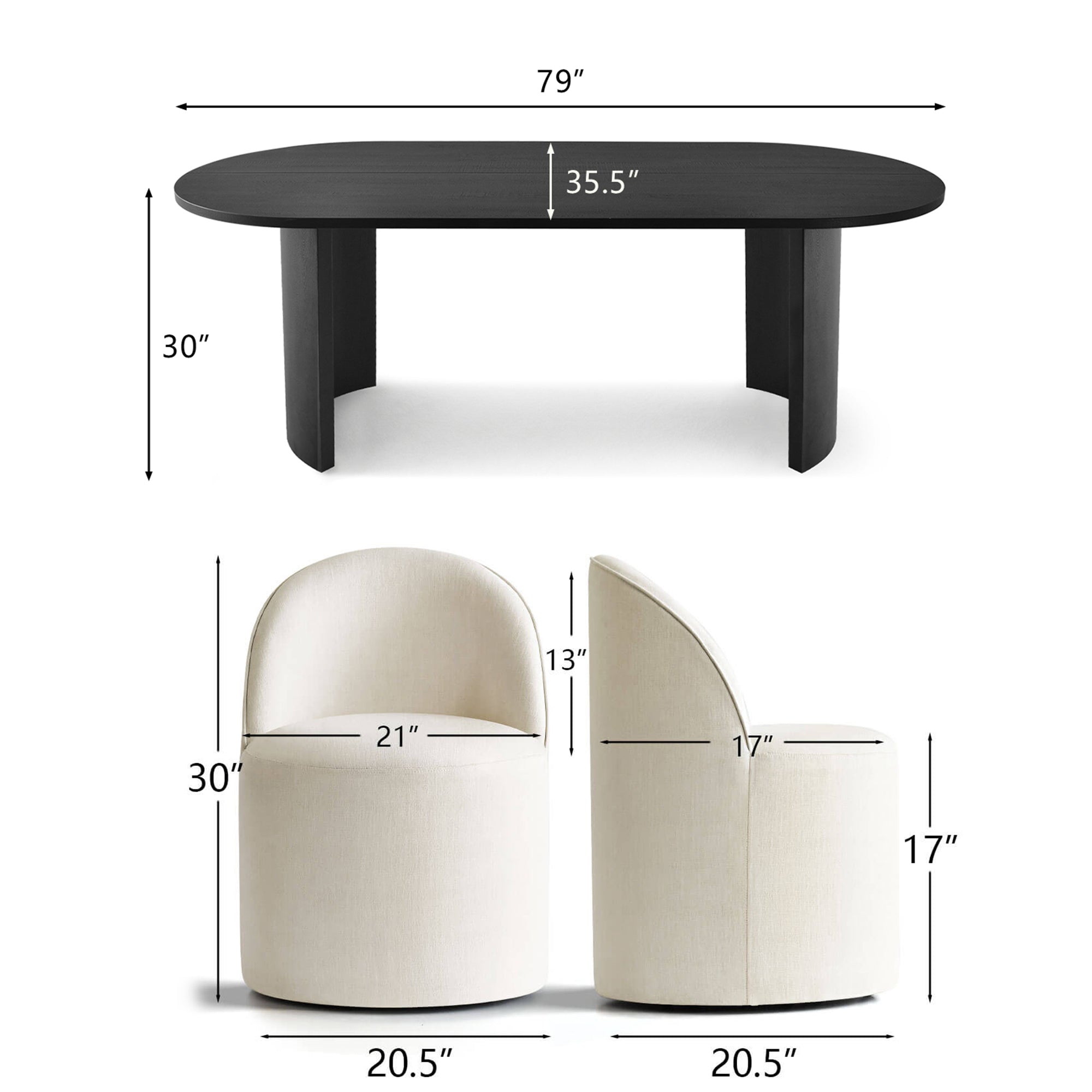 Dwen & Doris 79" Black Oval Dining Table Set for 6 (7-Piece)