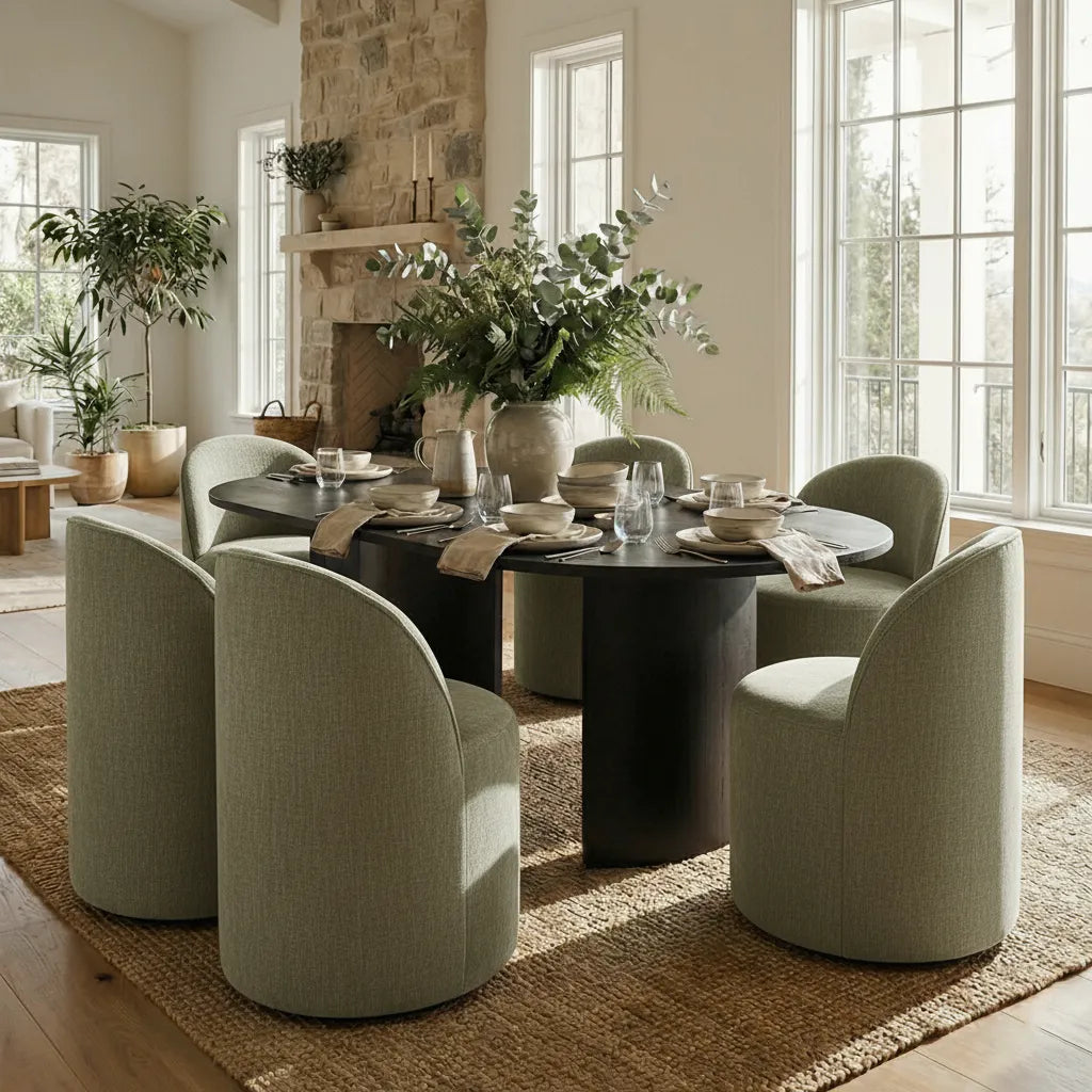 Dwen & Doris 79" Black Oval Dining Table Set for 6 (7-Piece)