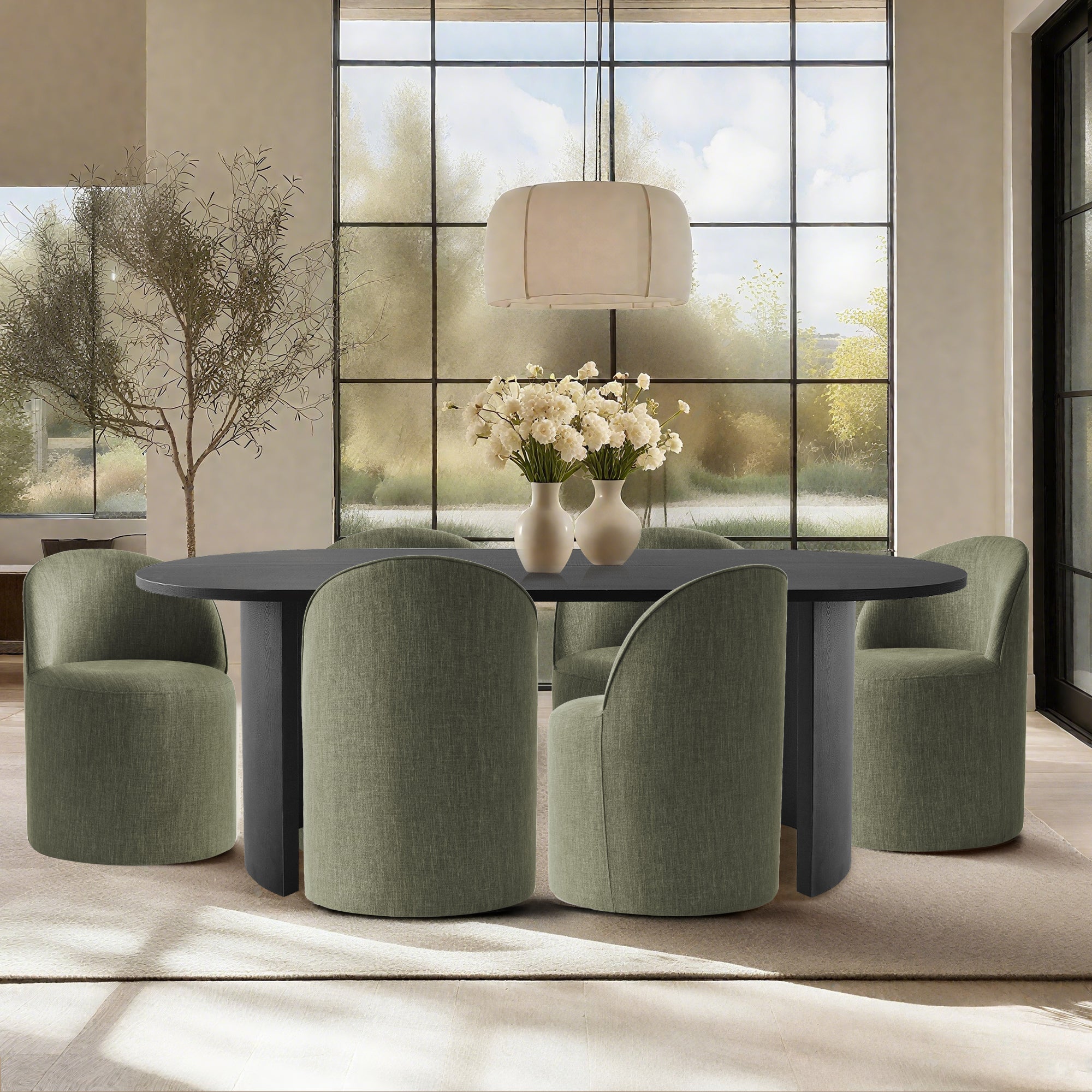 Dwen & Doris 79" Black Oval Dining Table Set for 6 (7-Piece)