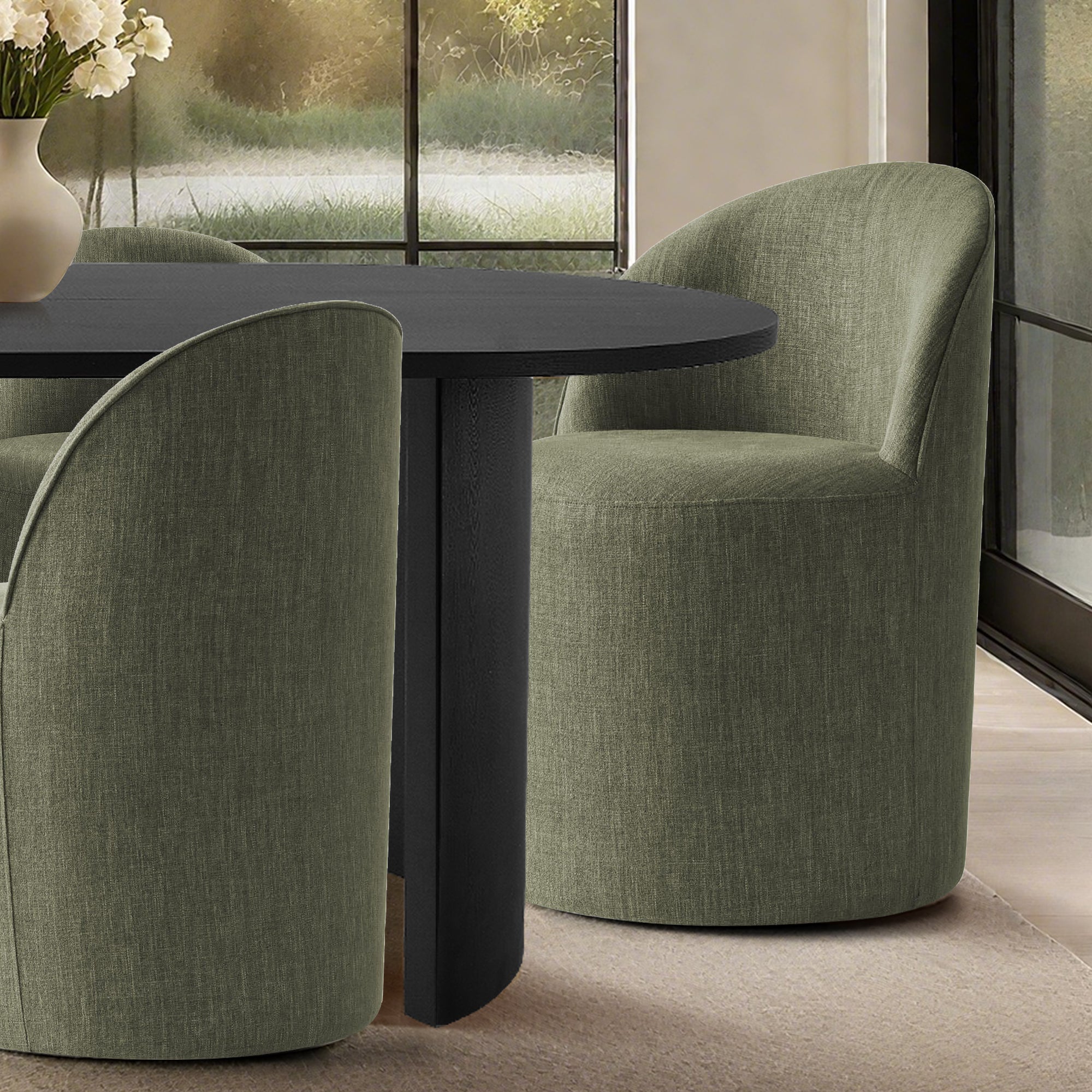 Dwen & Doris 79" Black Oval Dining Table Set for 6 (7-Piece)