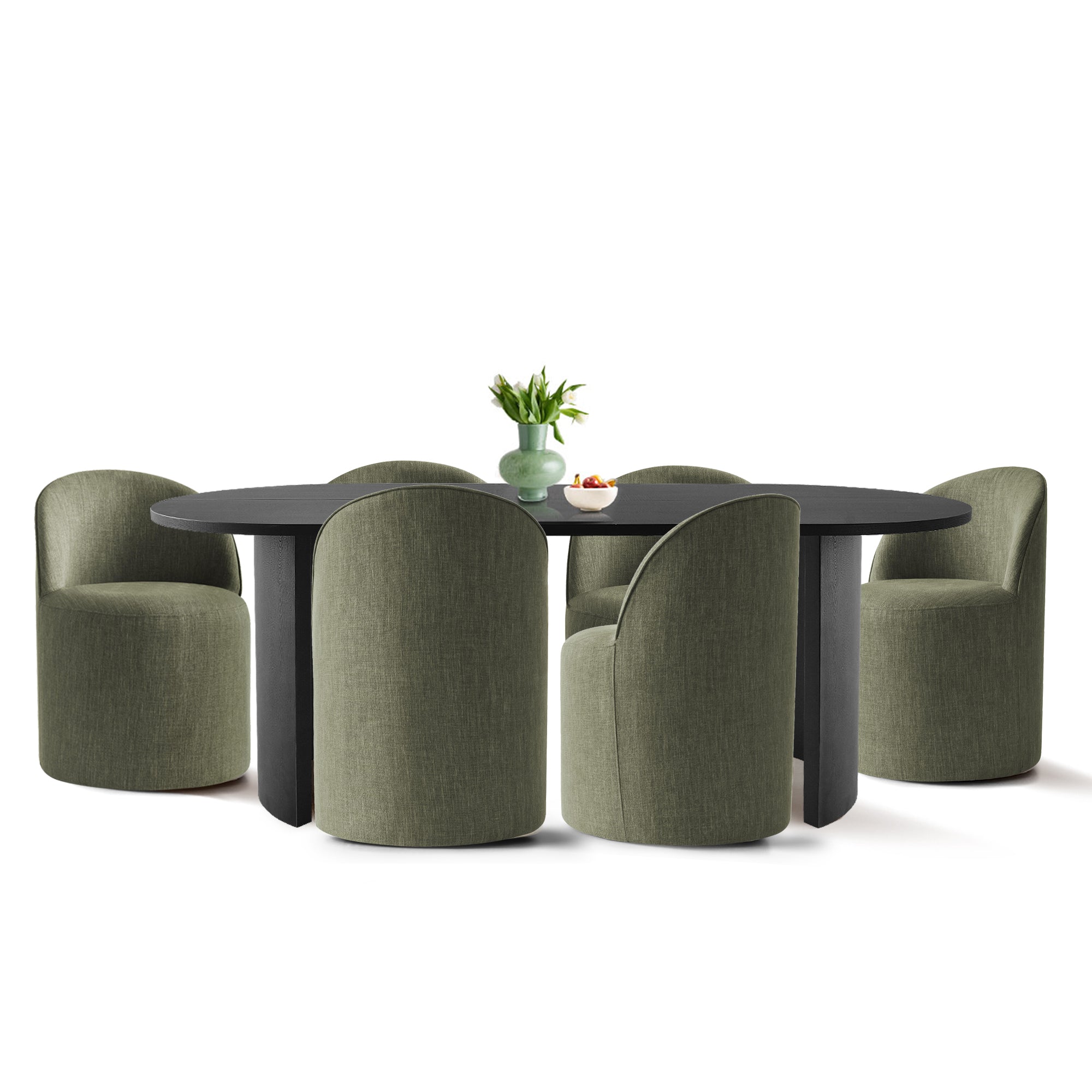 Dwen & Doris 79" Black Oval Dining Table Set for 6 (7-Piece)