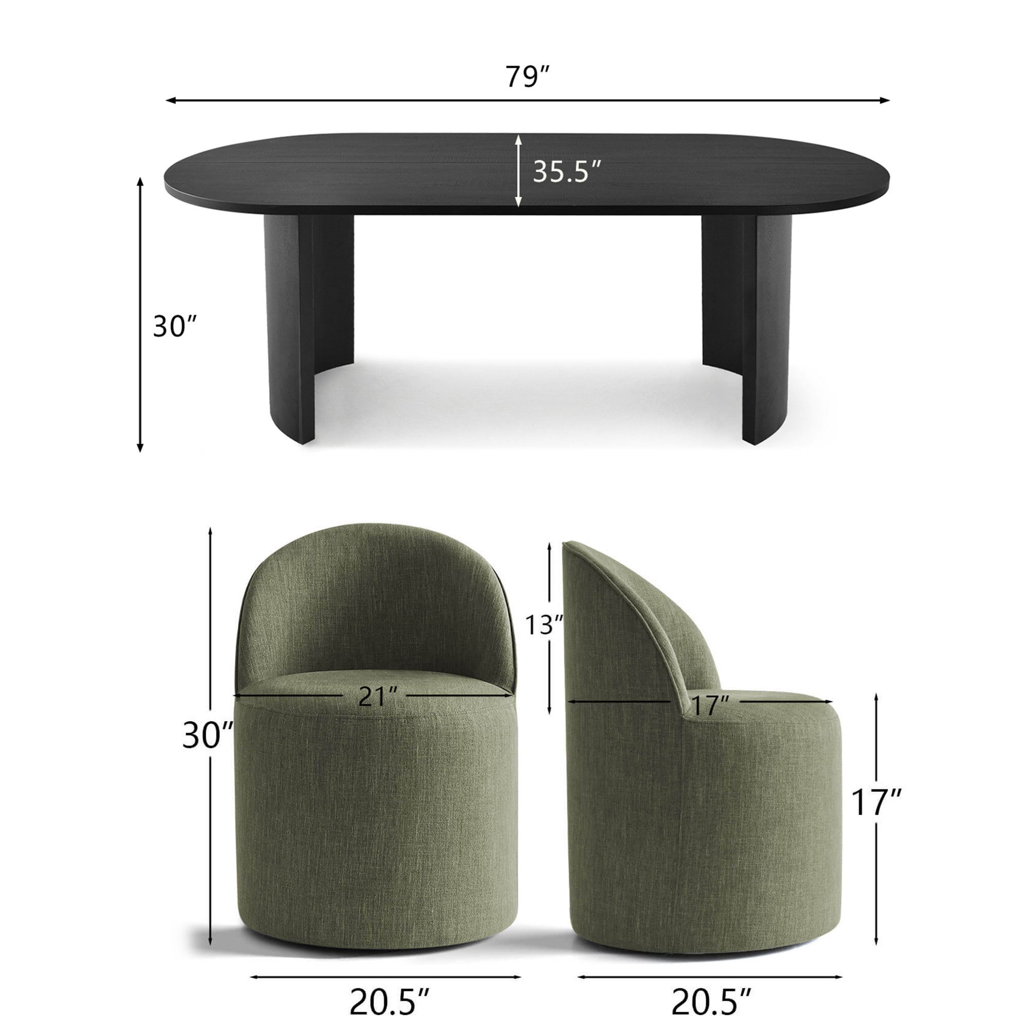 Dwen & Doris 79" Black Oval Dining Table Set for 6 (7-Piece)