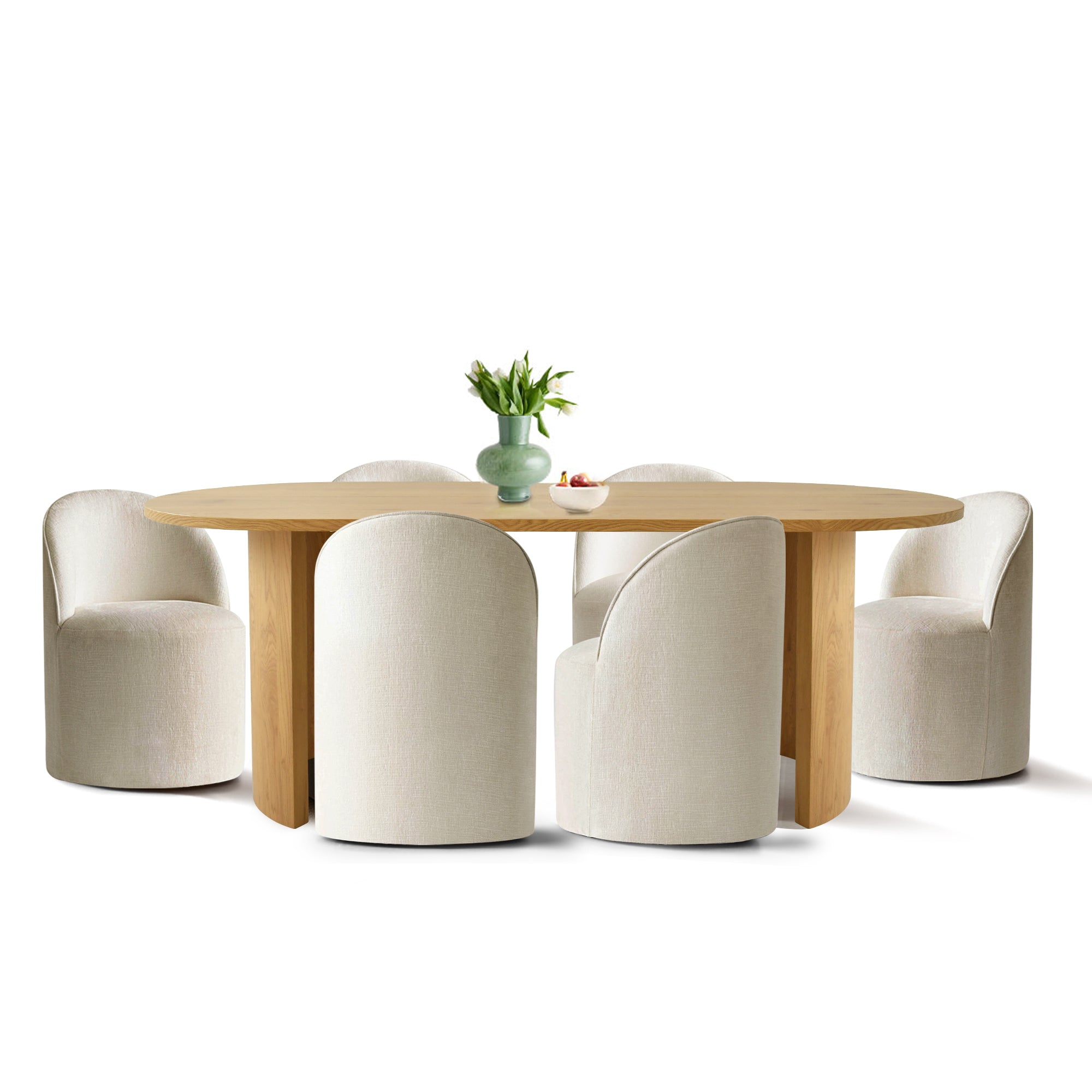 Dwen & Doris 79" Natural Oval Dining Table Set for 6 (7-Piece)