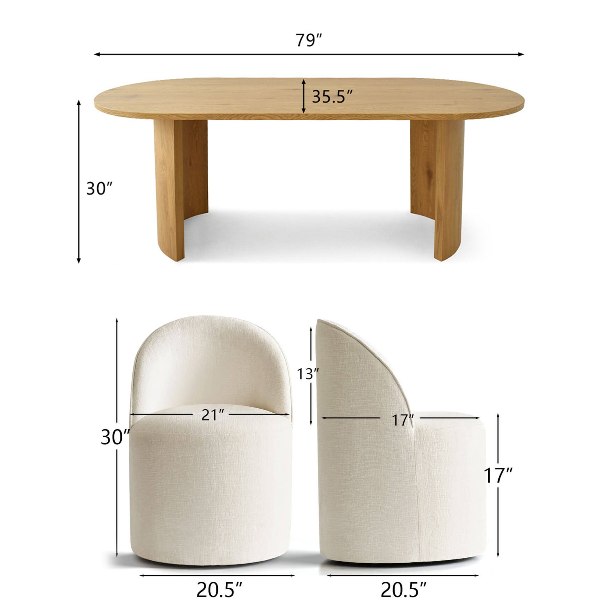 Dwen & Doris 79" Natural Oval Dining Table Set for 6 (7-Piece)