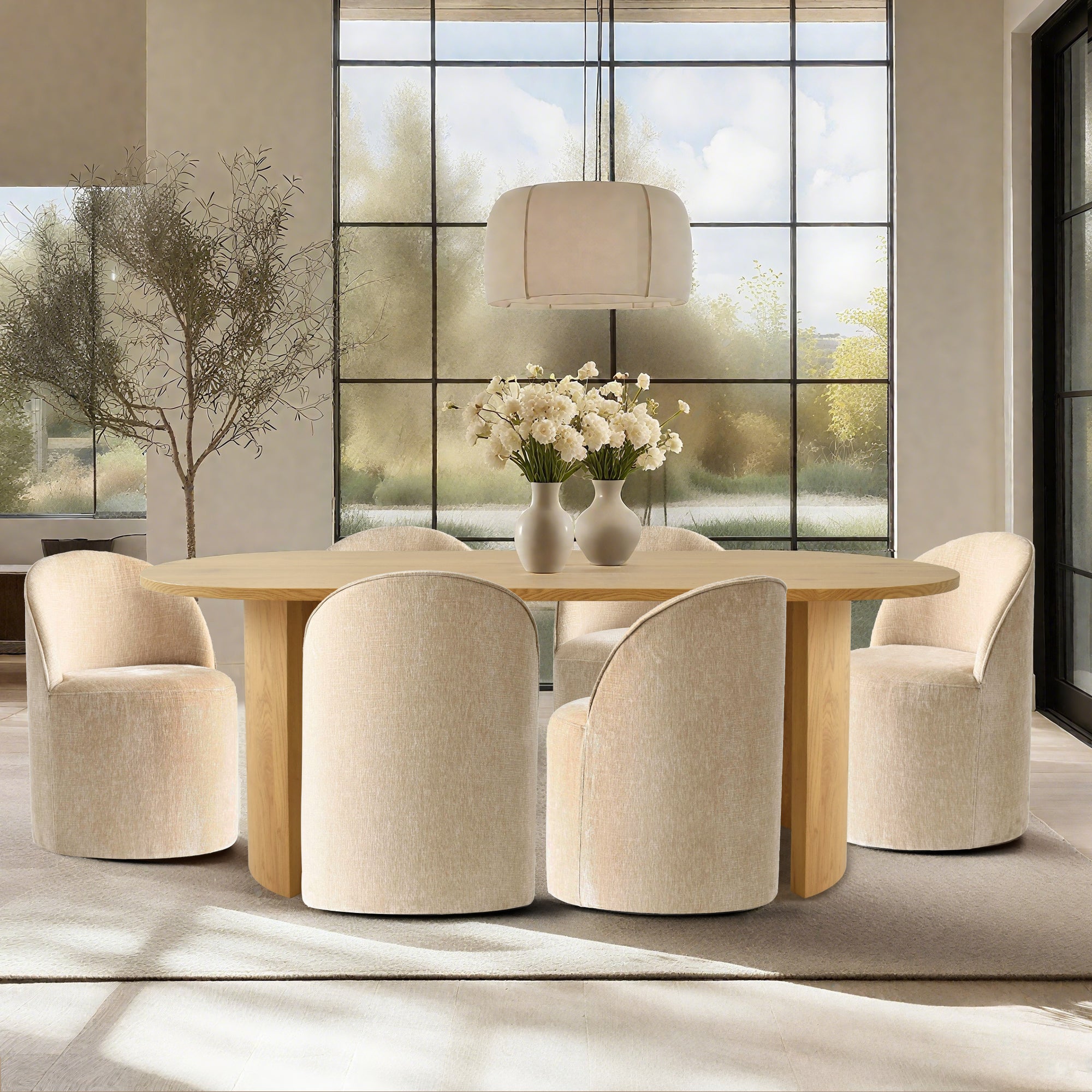 Dwen & Doris 79" Natural Oval Dining Table Set for 6 (7-Piece)