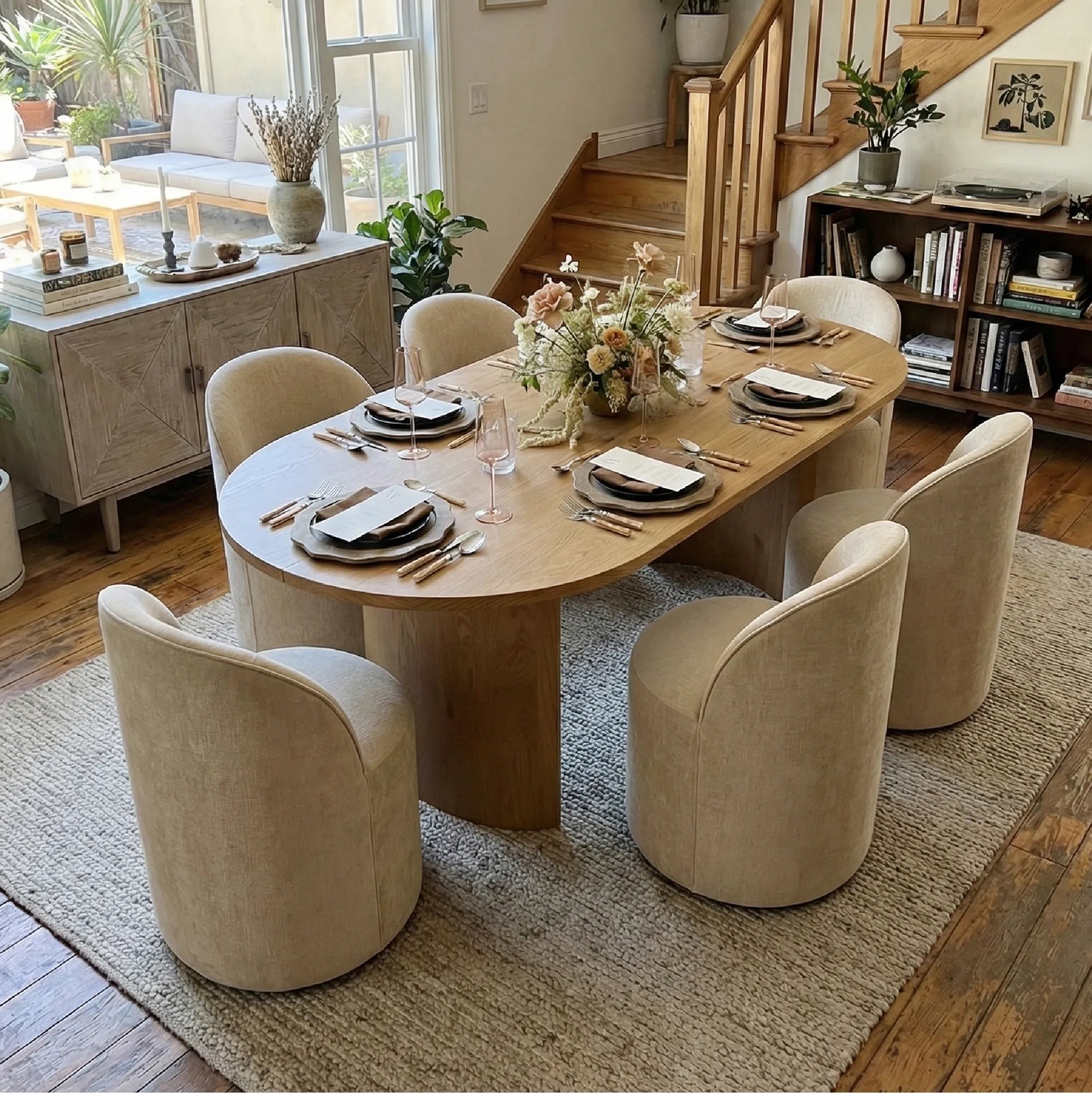 Dwen & Doris 79" Natural Oval Dining Table Set for 6 (7-Piece)