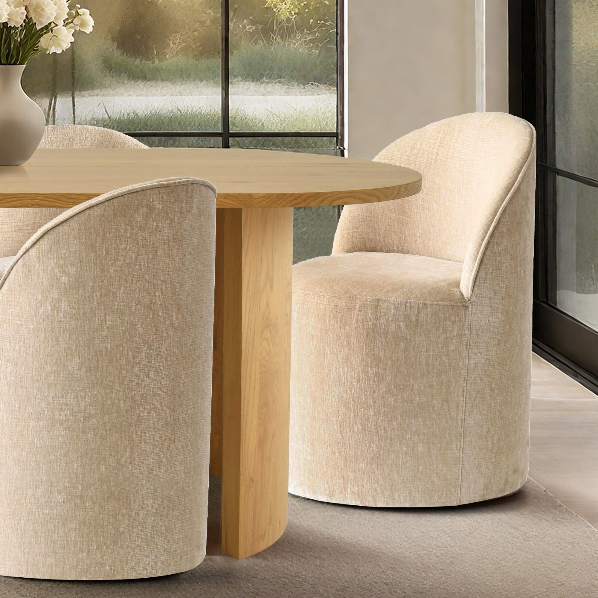 Dwen & Doris 79" Natural Oval Dining Table Set for 6 (7-Piece)