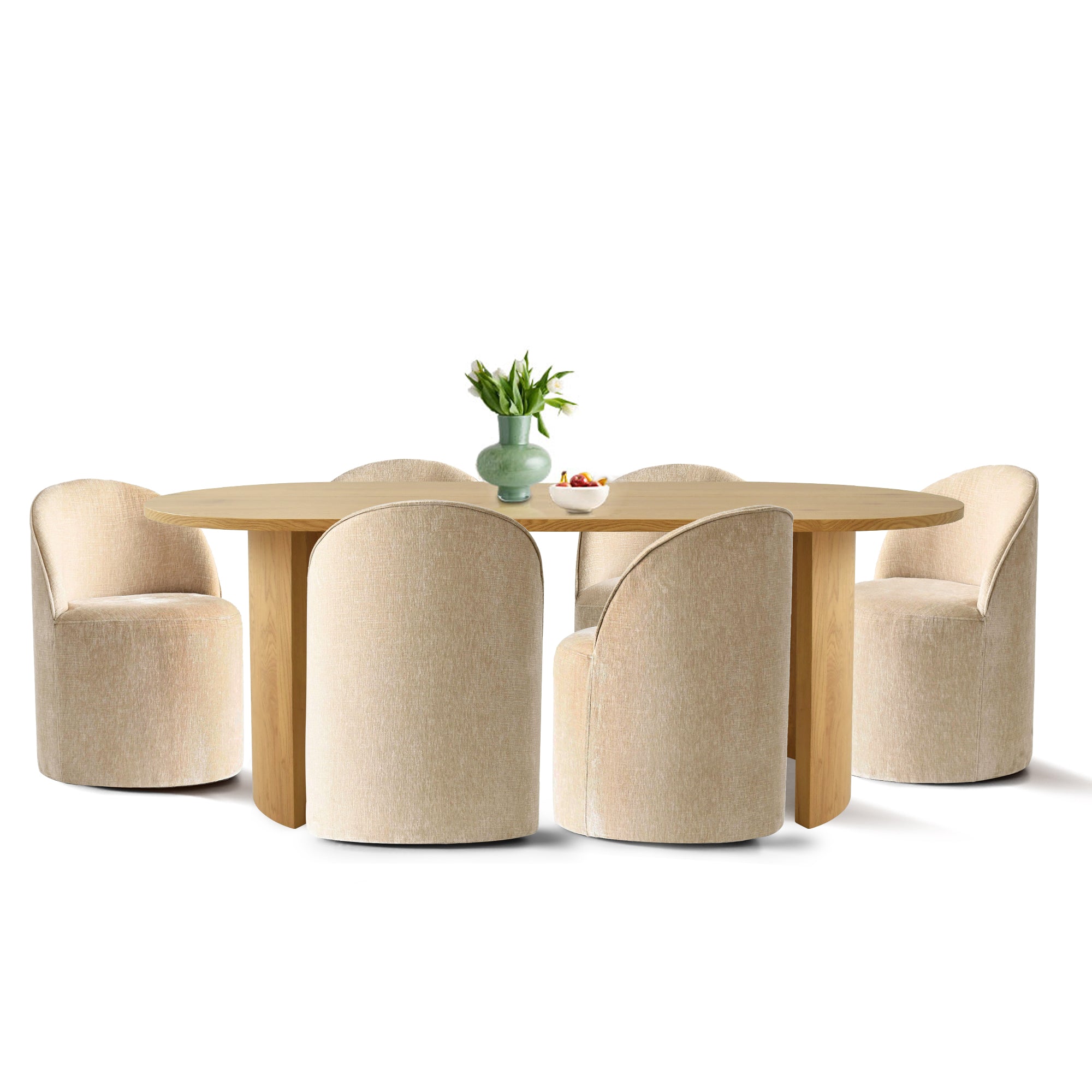 Dwen & Doris 79" Natural Oval Dining Table Set for 6 (7-Piece)