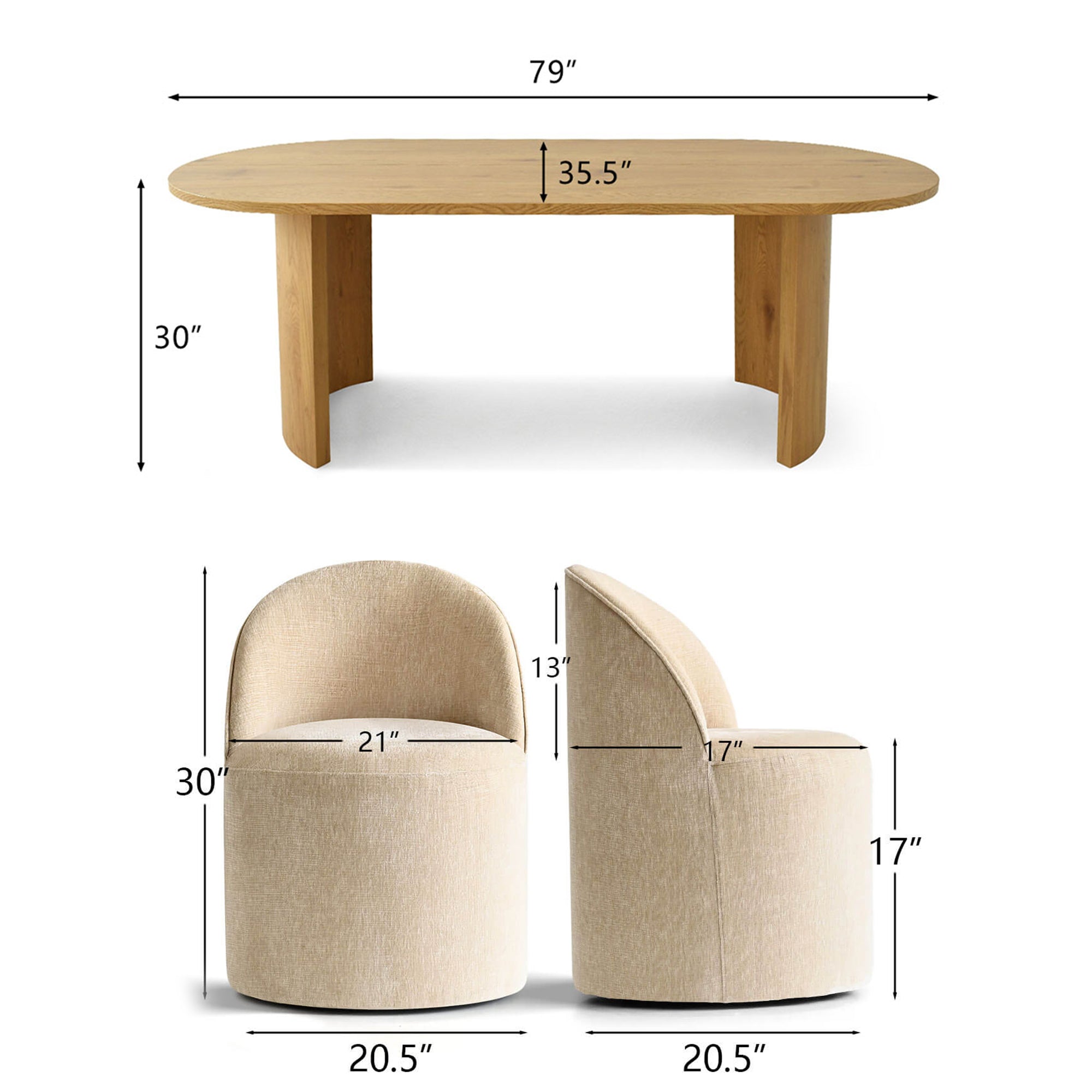 Dwen & Doris 79" Natural Oval Dining Table Set for 6 (7-Piece)