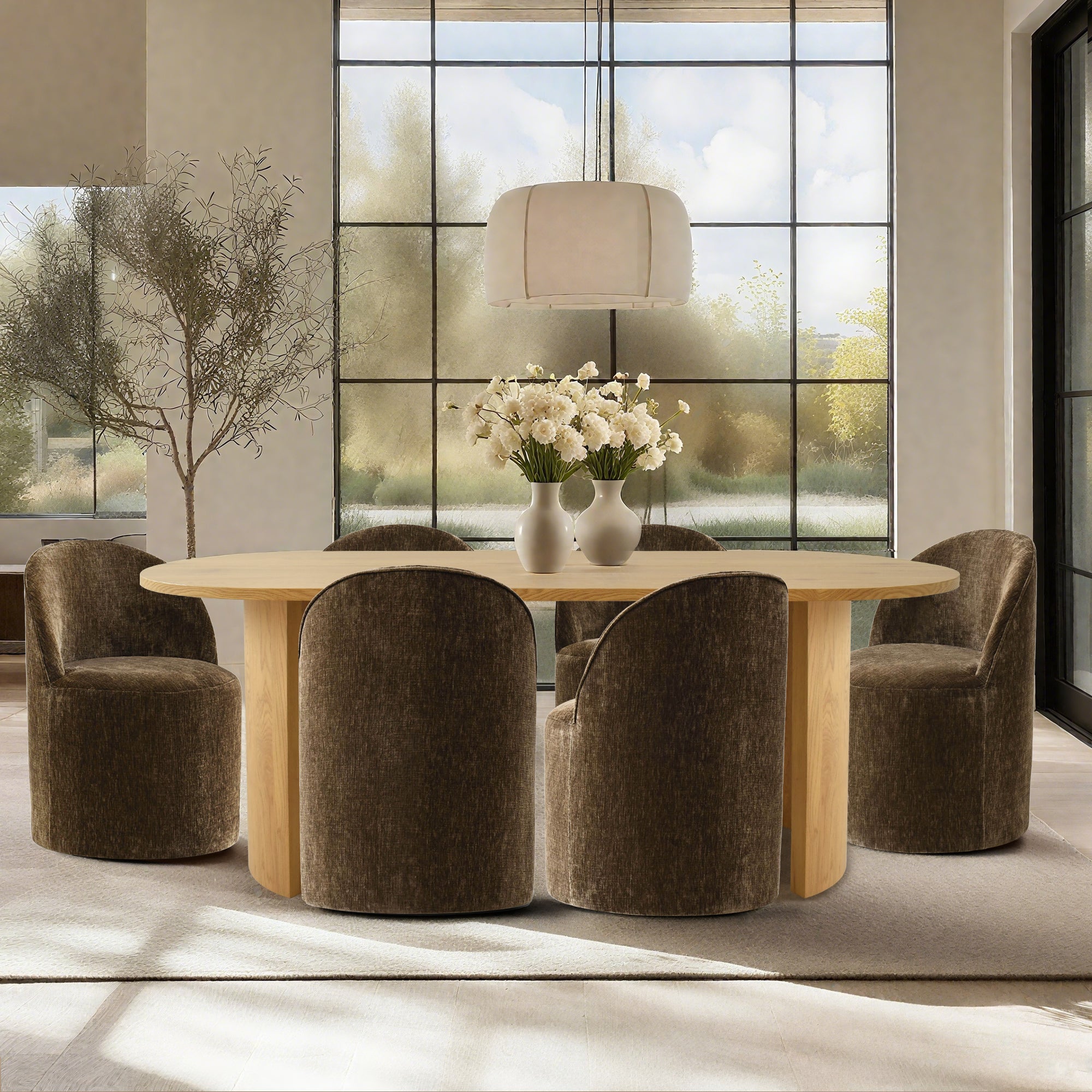 Dwen & Doris 79" Natural Oval Dining Table Set for 6 (7-Piece)