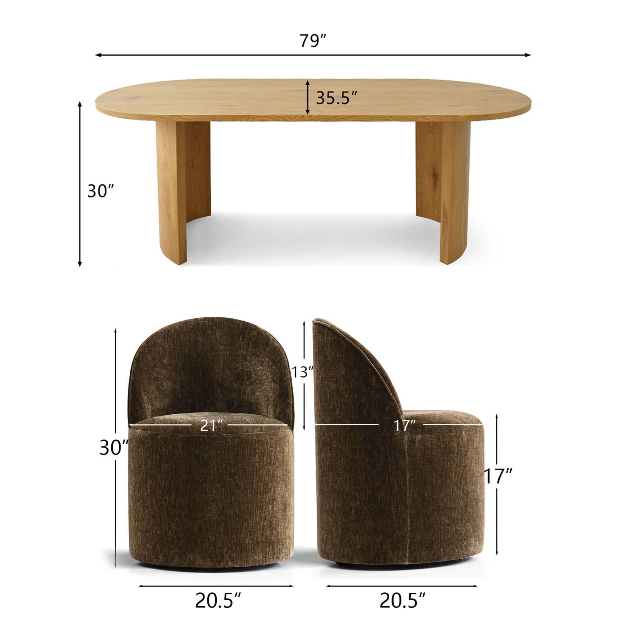 Dwen & Doris 79" Natural Oval Dining Table Set for 6 (7-Piece)