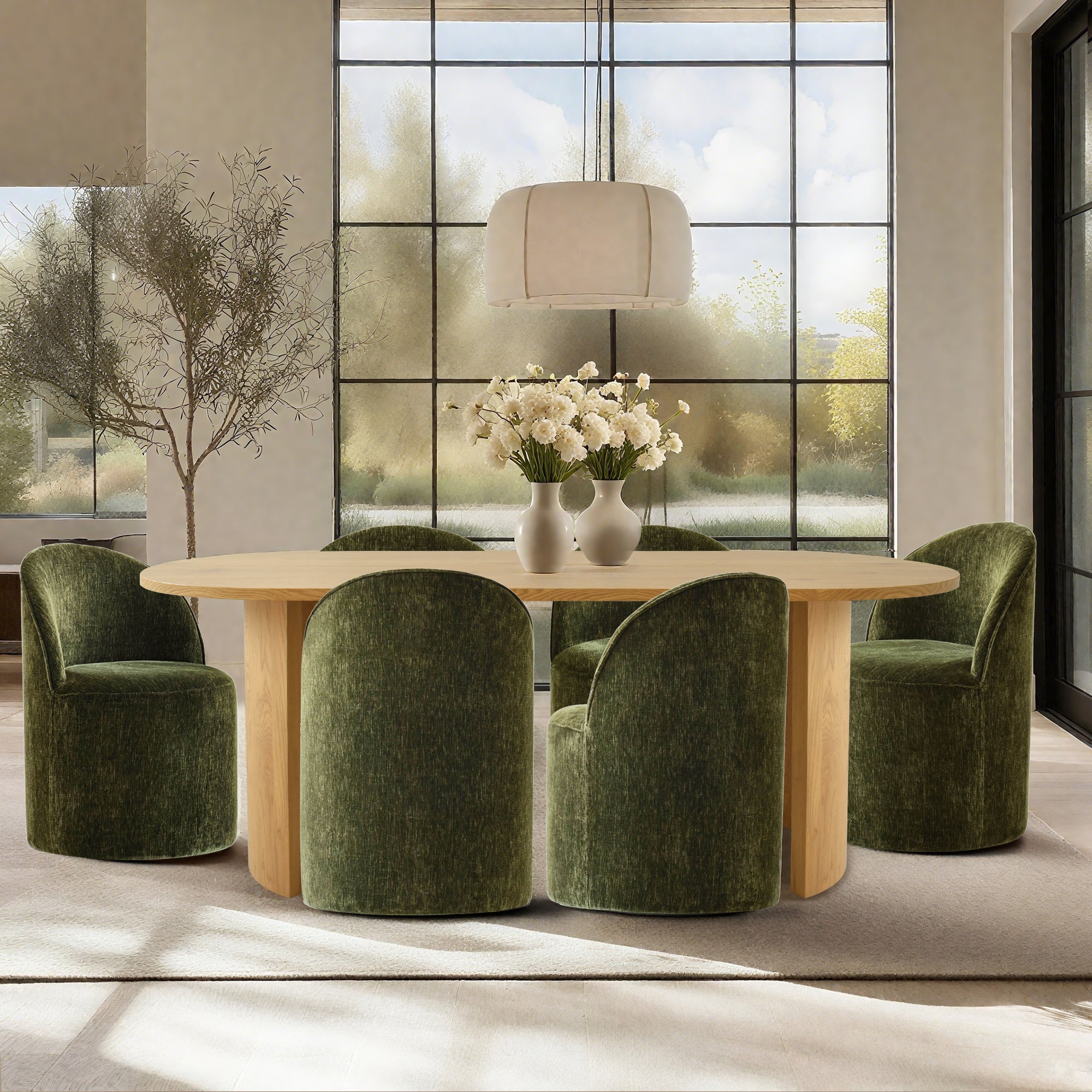 Dwen & Doris 79" Natural Oval Dining Table Set for 6 (7-Piece)