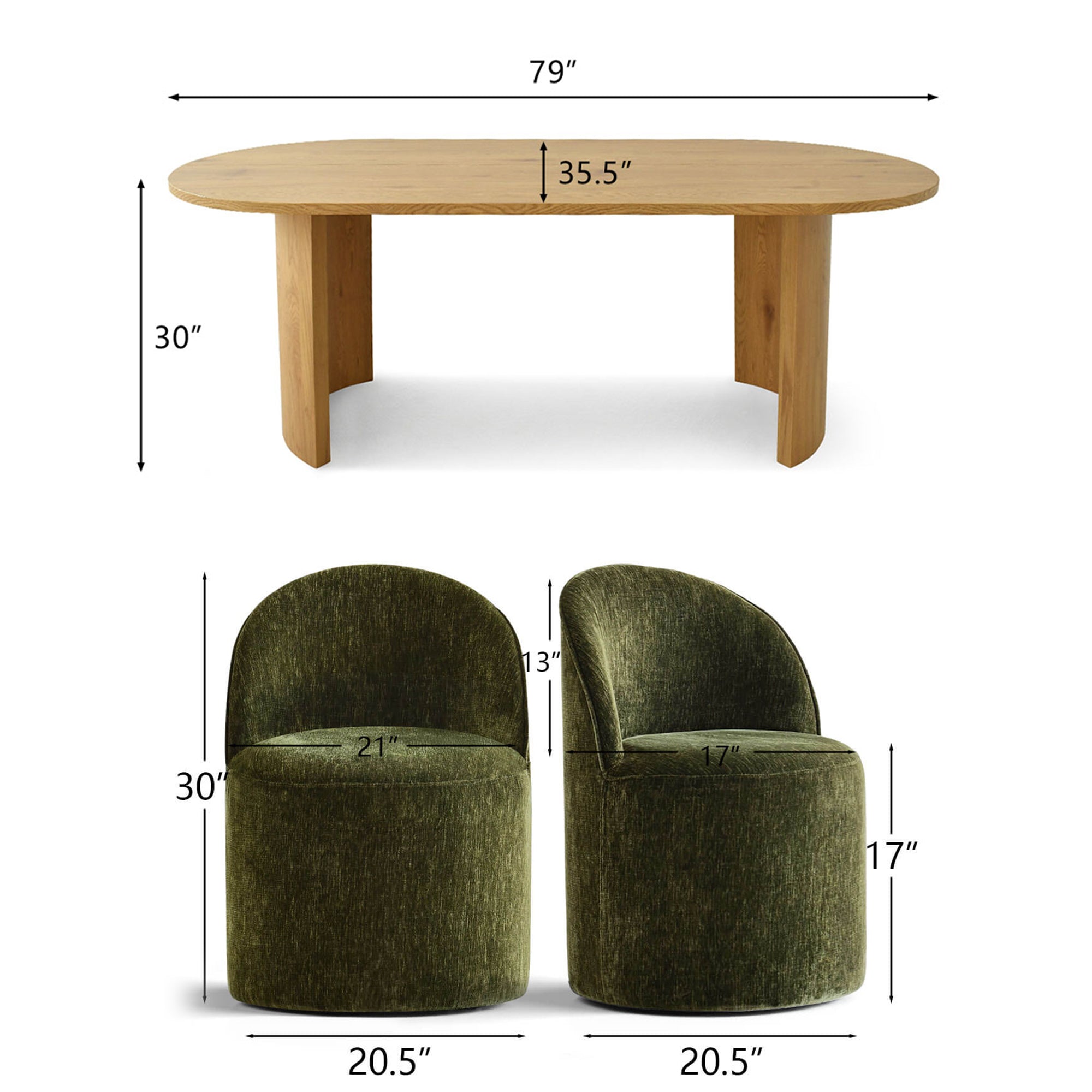 Dwen & Doris 79" Natural Oval Dining Table Set for 6 (7-Piece)