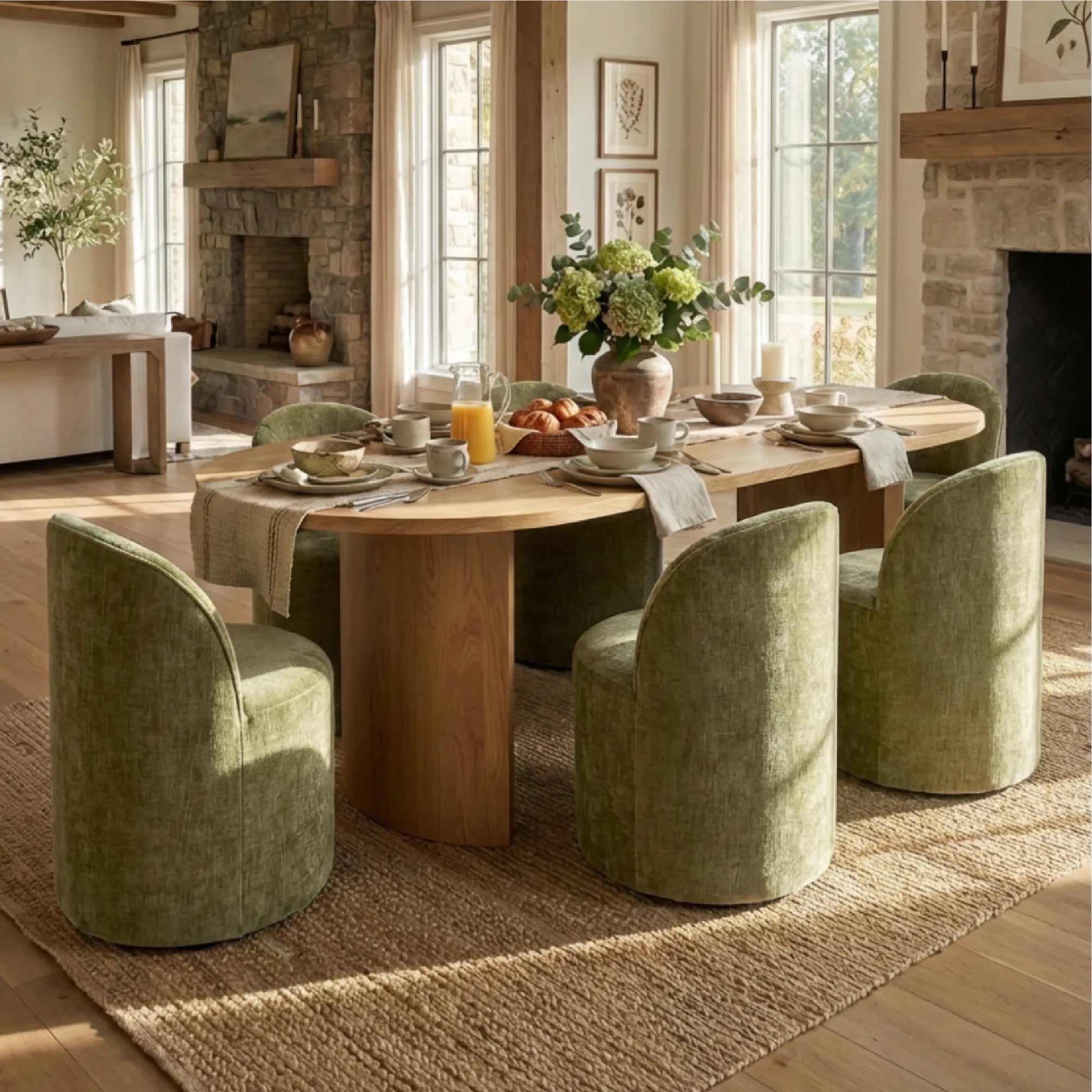 Dwen & Doris 79" Natural Oval Dining Table Set for 6 (7-Piece)