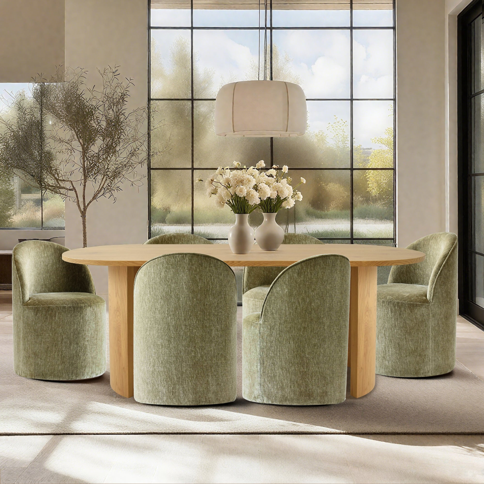 Dwen & Doris 79" Natural Oval Dining Table Set for 6 (7-Piece)