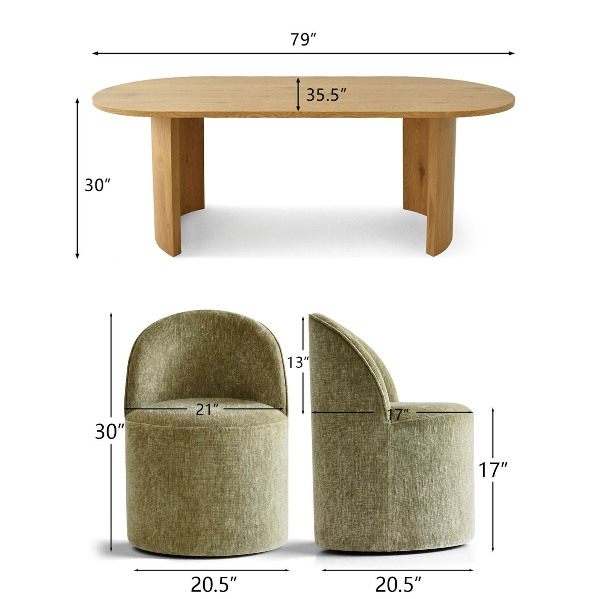 Dwen & Doris 79" Natural Oval Dining Table Set for 6 (7-Piece)