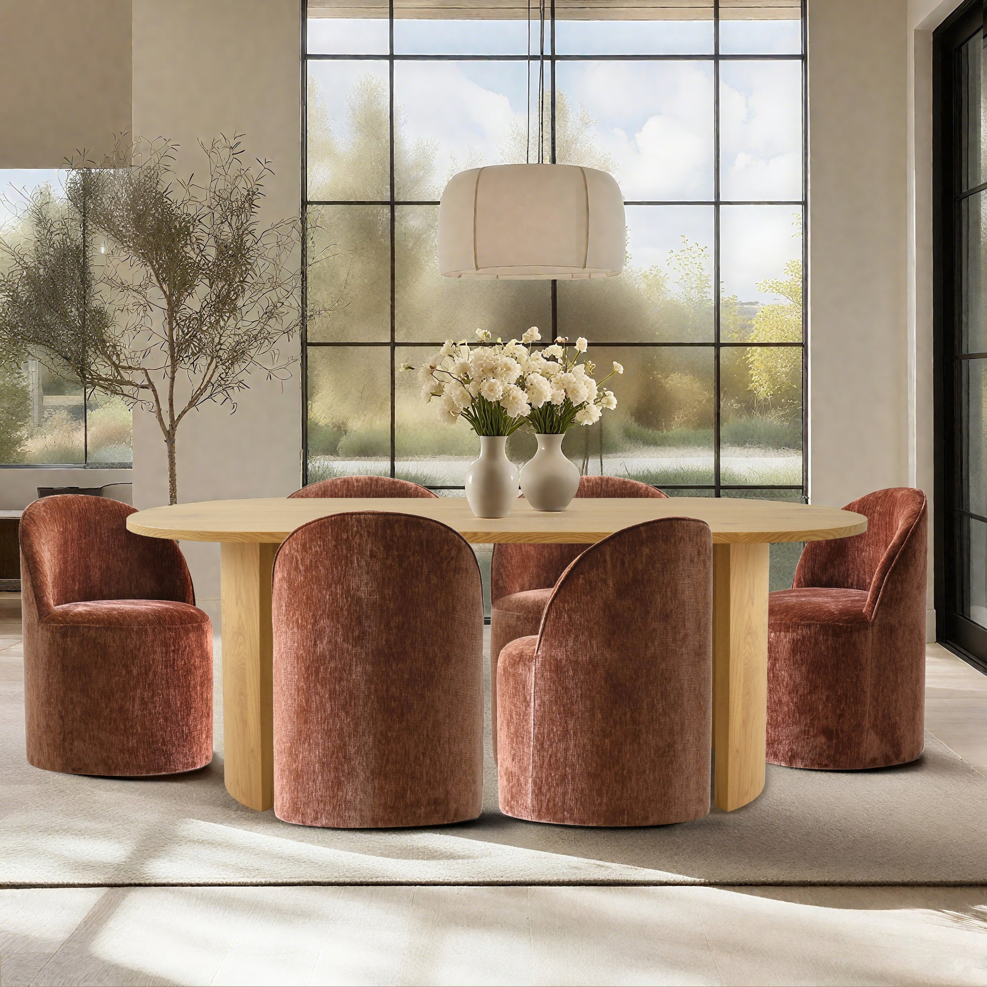 Dwen & Doris 79" Natural Oval Dining Table Set for 6 (7-Piece)