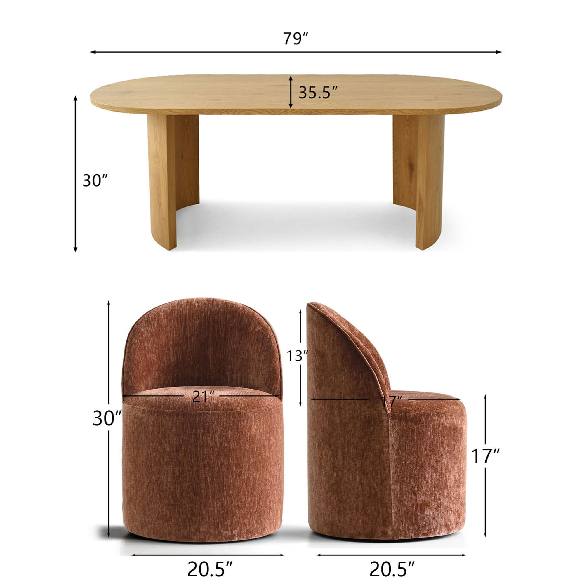 Dwen & Doris 79" Natural Oval Dining Table Set for 6 (7-Piece)